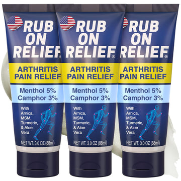 RUB ON RELIEF Arthritis Pain Relief Cream – 10-in-1 Non-Greasy Joints Pain Cream for Knees, Back, Neck, Hands, & Muscle Aches with Menthol, Camphor, Arnica, MSM & Turmeric Up to 8 Hours, 3oz (3 Pack) RUB ON RELIEFBuy Supplements Australia
