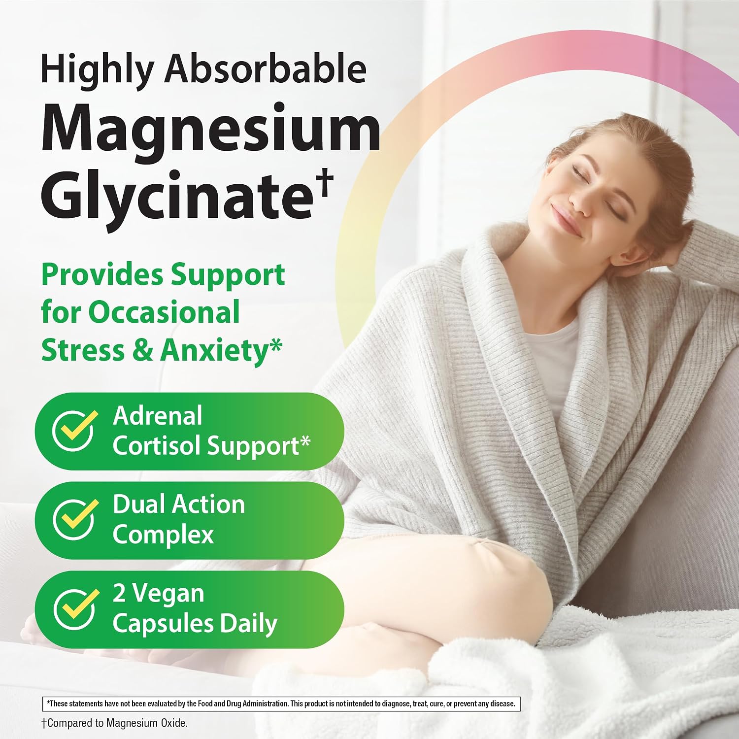 Rainbow Light Magnesium Glycinate + | 120 Capsules | Complex with Ashwagandha | Vegan, Non-GMO and Gluten Free Supplement