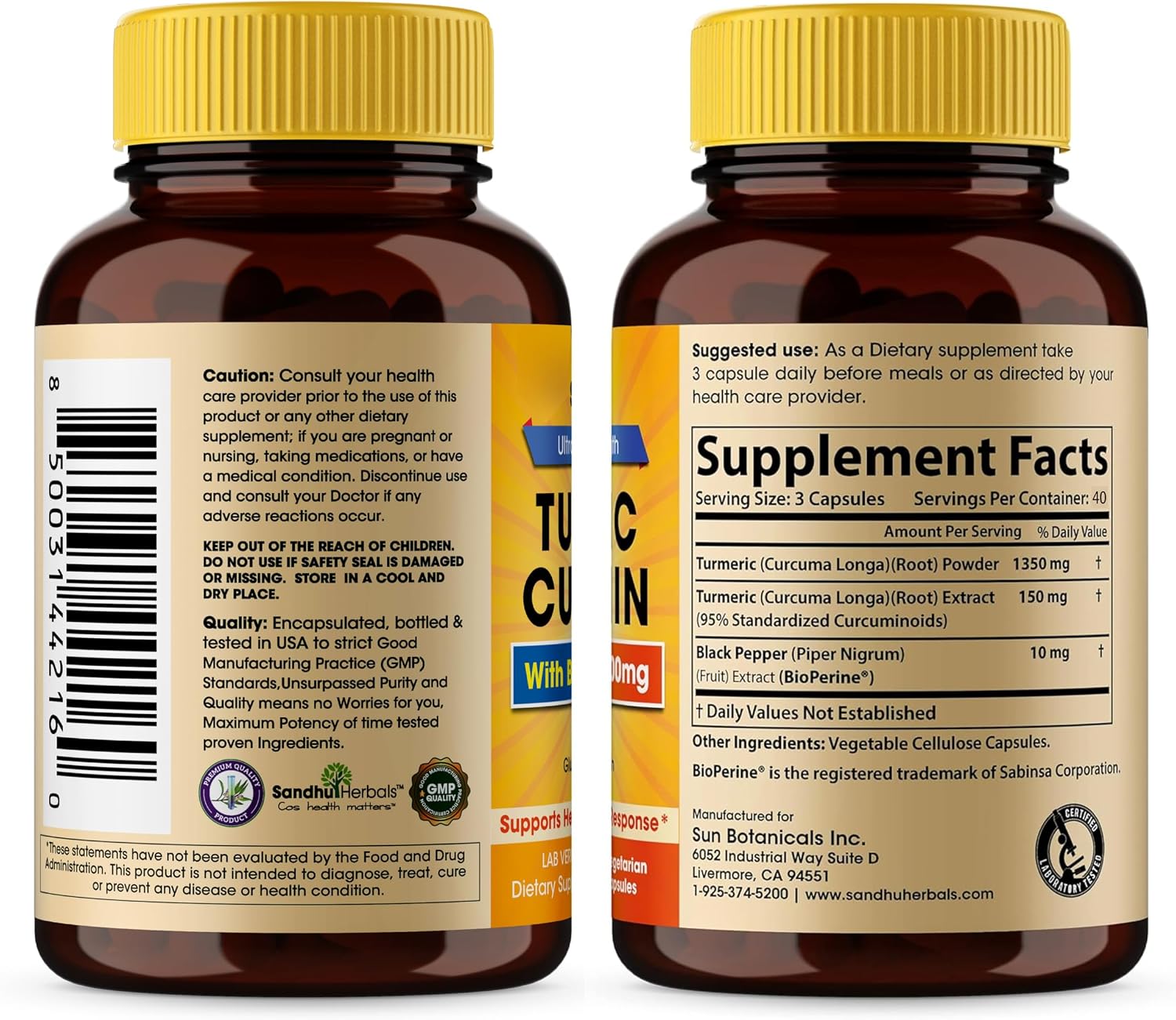 Sandhu Herbals Seamoss & Turmeric Curcumin with Bioperine Capsules | Supports Immune, Digestive, Cognitive, Skin & Hair Health
