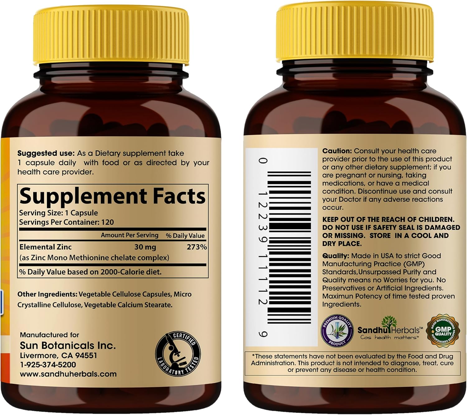 Sandhu Herbals Zinc Supplement and Organic 4 in 1 Ashwagandha Capsules with Zinc| Supports Healthy Skin, Immune System| Non-GMO