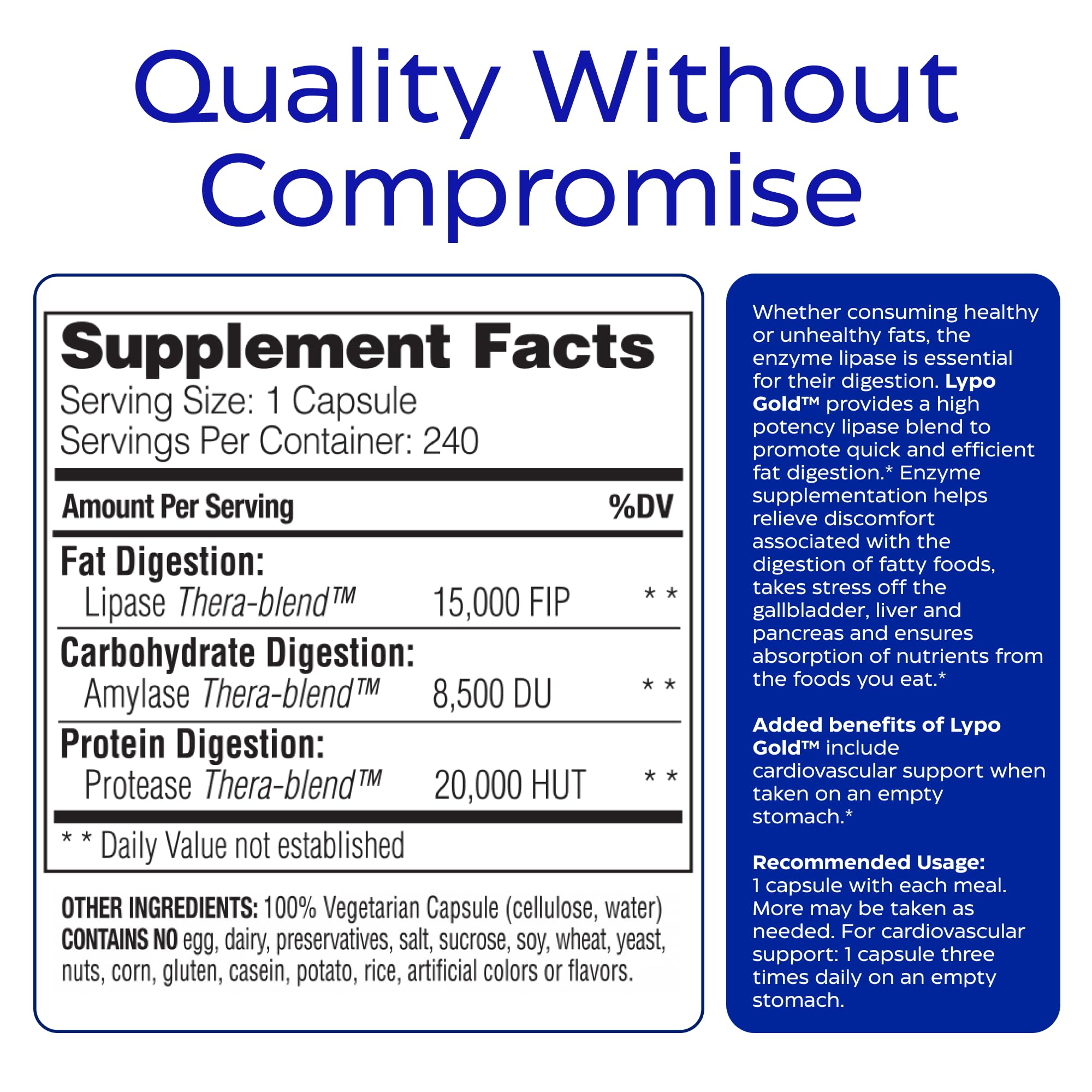 Enzymedica Lypo Gold - Protease, Amylase & Lipase Digestive Enzymes for Women & Men, Enzyme Supplement for Fat Digestion, Gut Health & Gallbladder Support, Helps Gas & Bloating, Gluten Free - 60 Caps