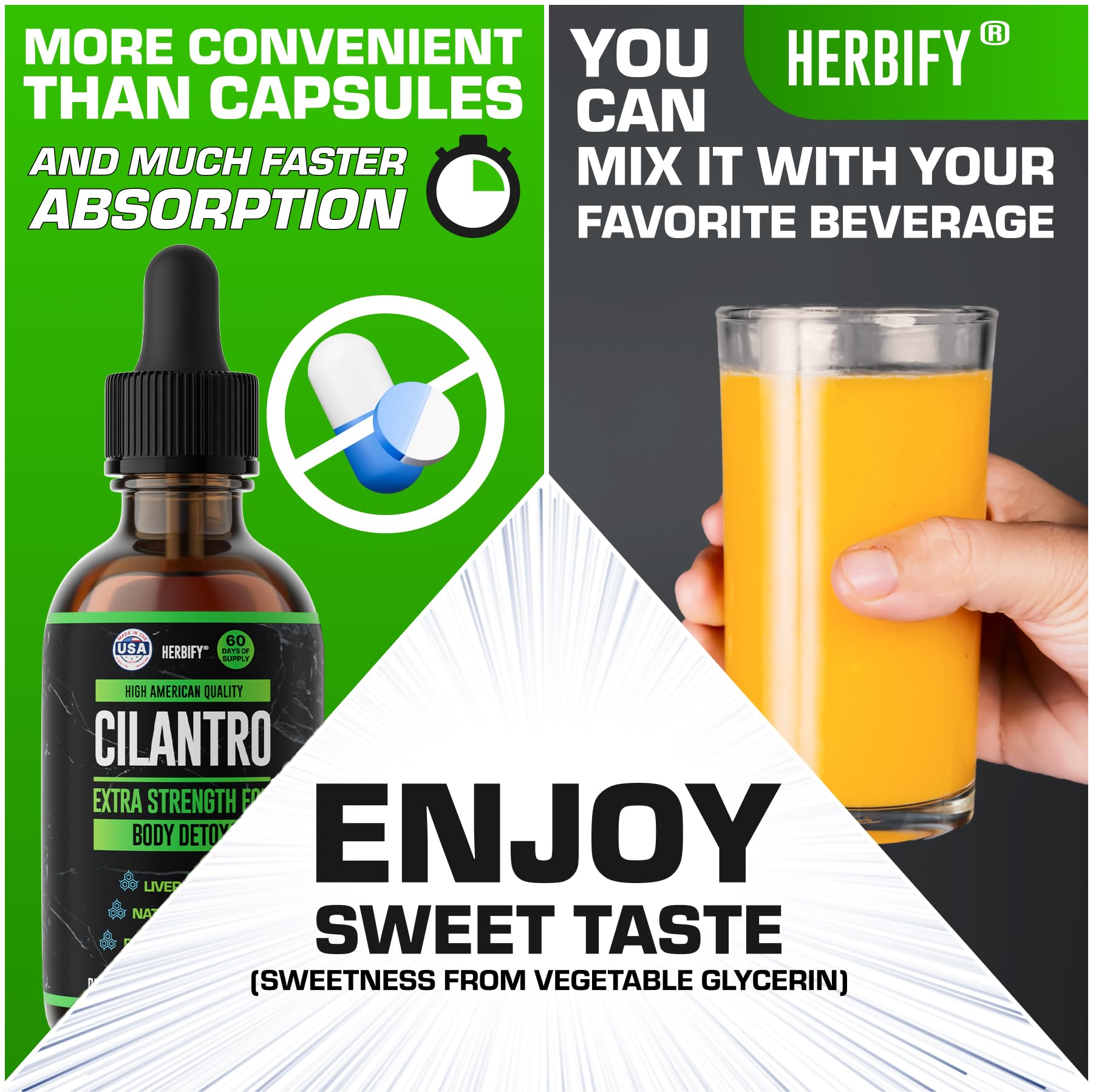 HERBIFY Cilantro Tincture - Herbal Cilantro Supplement for Detox - Rich Source of Antioxidants - Supports Heart and Body Cleanse - Made in USA - Cilantro Extract 4 Fl Oz