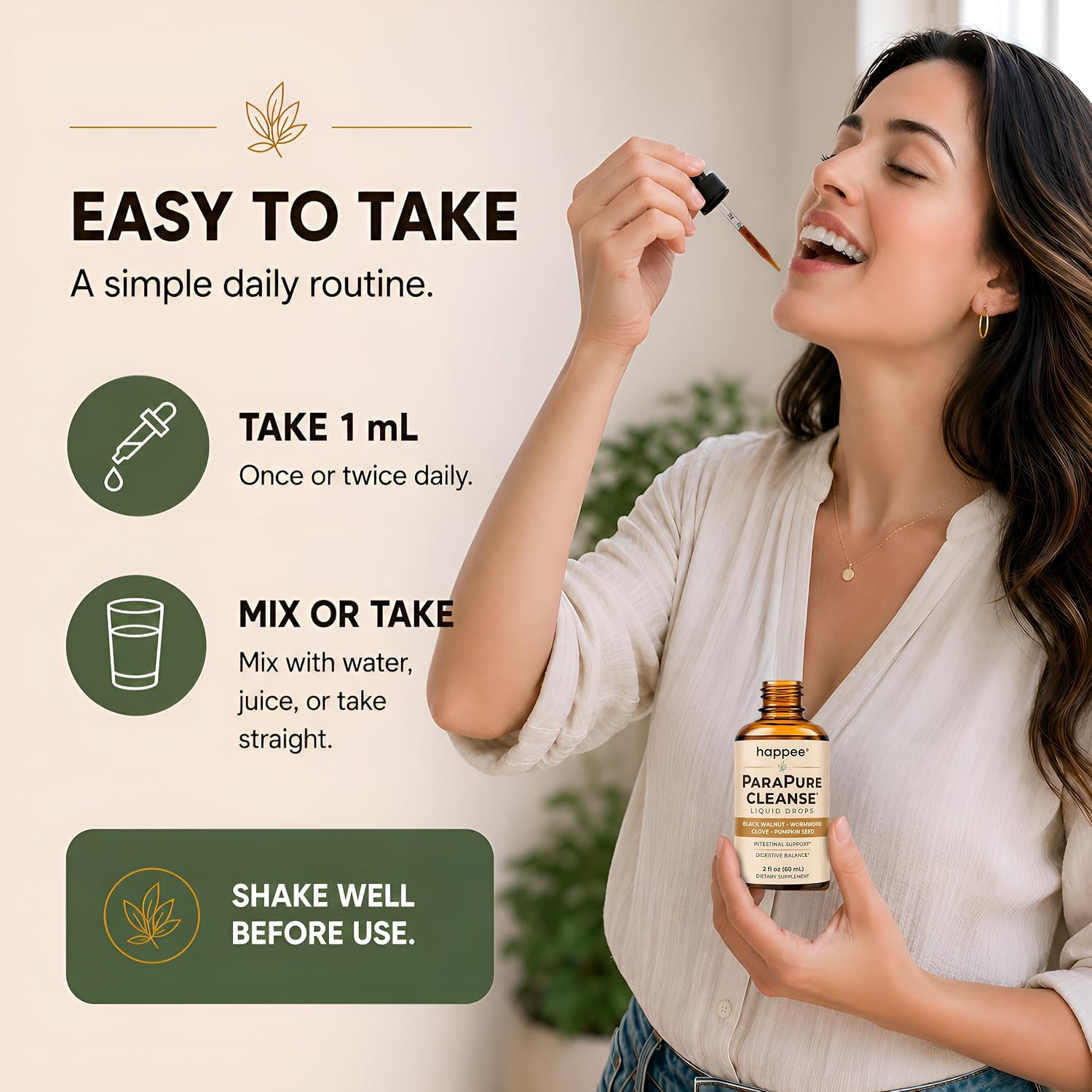 Happee ParaPure Cleanse for Humans Wormwood Black Walnut Clove 2 Fl. Oz | All-in-One Herbal Liquid Drops - Detox Support, Intestinal Guard, Gut Health & Microbiome Support, 60 Day Supply