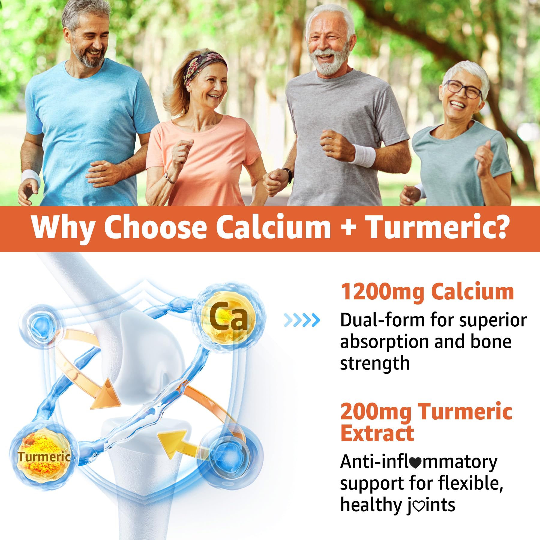 Calcium Gummies with Turmeric for Women & Men - Calcium 1200mg with Vitamin D3 K2 B12 5000 IU & Zinc, Suger-Free Calcium Supplement for Bone, Muscle Strength & Immune Support - Vegan(120 Count)