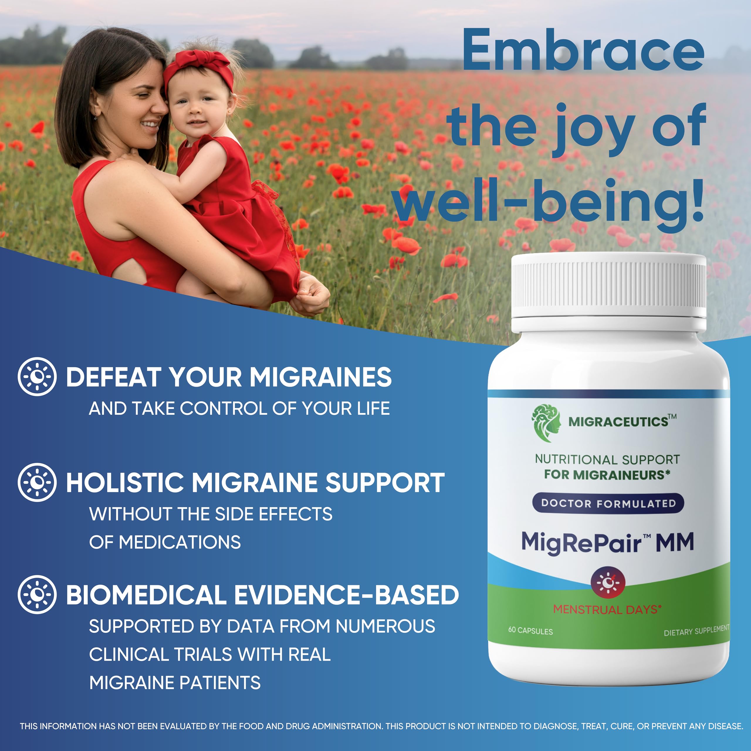 MigRePair MM Bottle of 60 - Doctor Formulated Natural Herbal Migraine Supplement for Women, Menstrual Migraine Relief, Hormonal Migraine Support with Feverfew, White Willow Bark Pine Bark & Grape Seed MigraceuticsBuy Supplements Australia