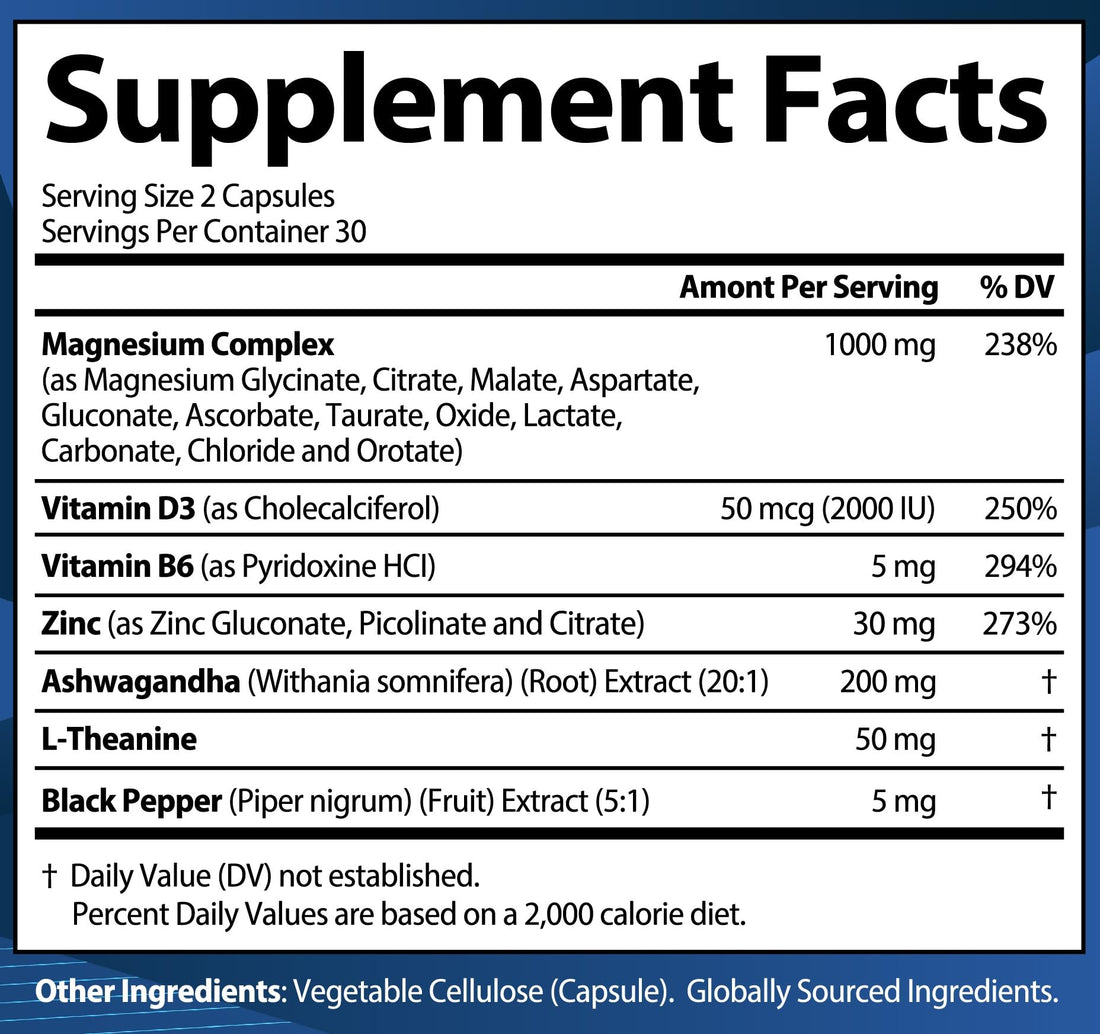 Bottle of StrongVit Magnesium Complex supplement with health benefits listed, surrounded by health foods.