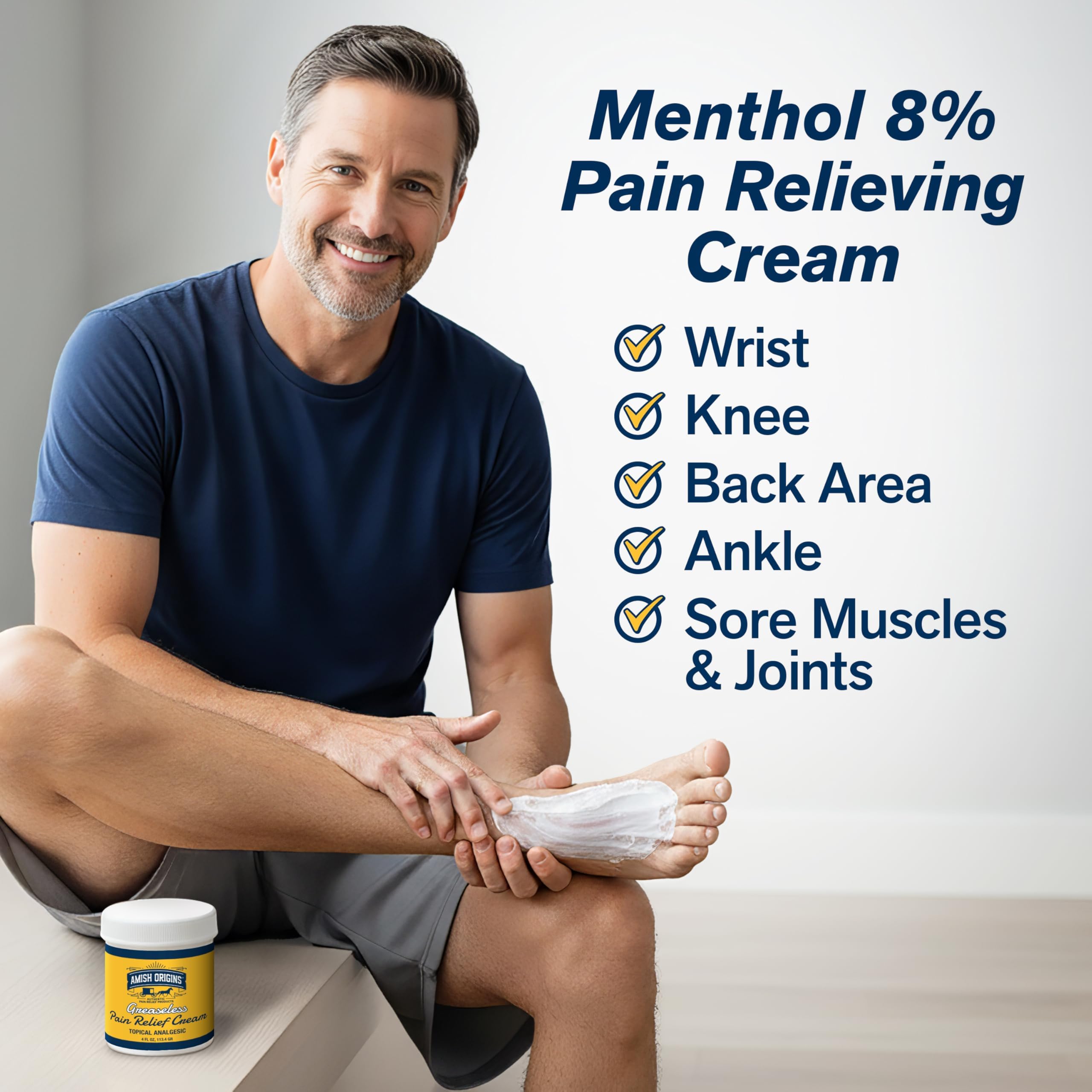 Amish Origins Pain Relief Cream, Maximum Strength Deep Penetrating for Joint, Muscle, Knee, Back, Feet, Hand, Ankle, Aches, 8 fl oz (Pack of 1)