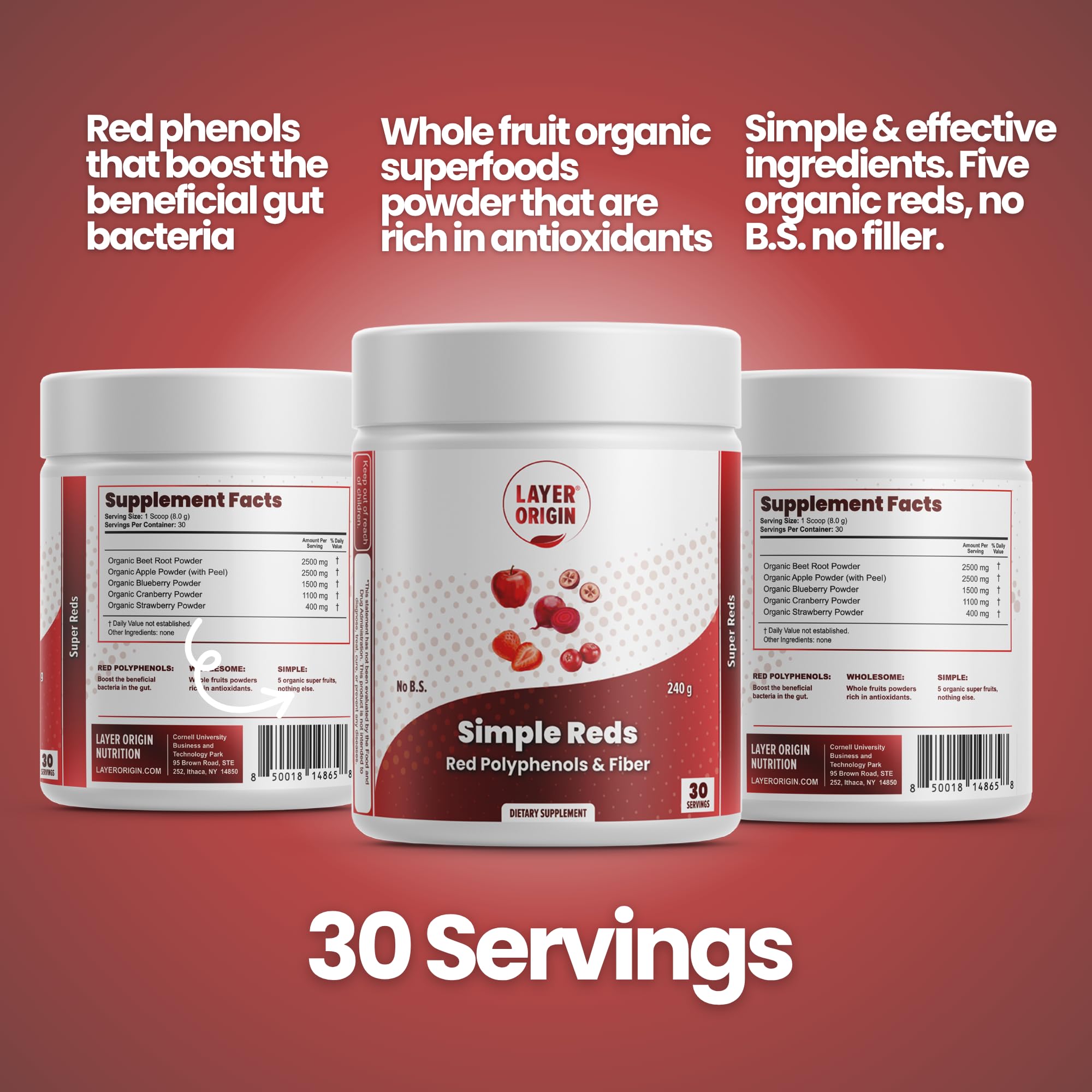 Layer Origin Simple Reds - Organic Red Polyphenols Whole Fruit Powder | Five Real Whole Fruits | 30 Servings Layer OriginBuy Supplements Australia