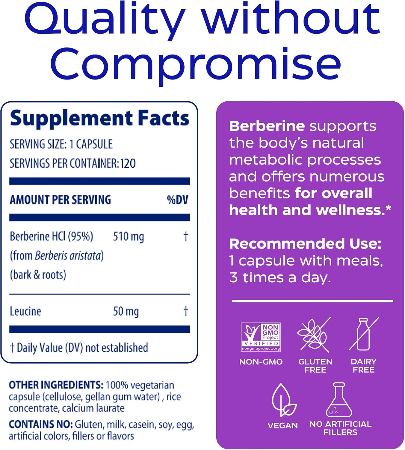 Enzymedica Berberine HCl Supplement 510 mg - Berberine Capsules for Men & Women, Natural Metabolic Health Support, Vegan, Gluten Free, Non-GMO - 120 Targeted Release Caps