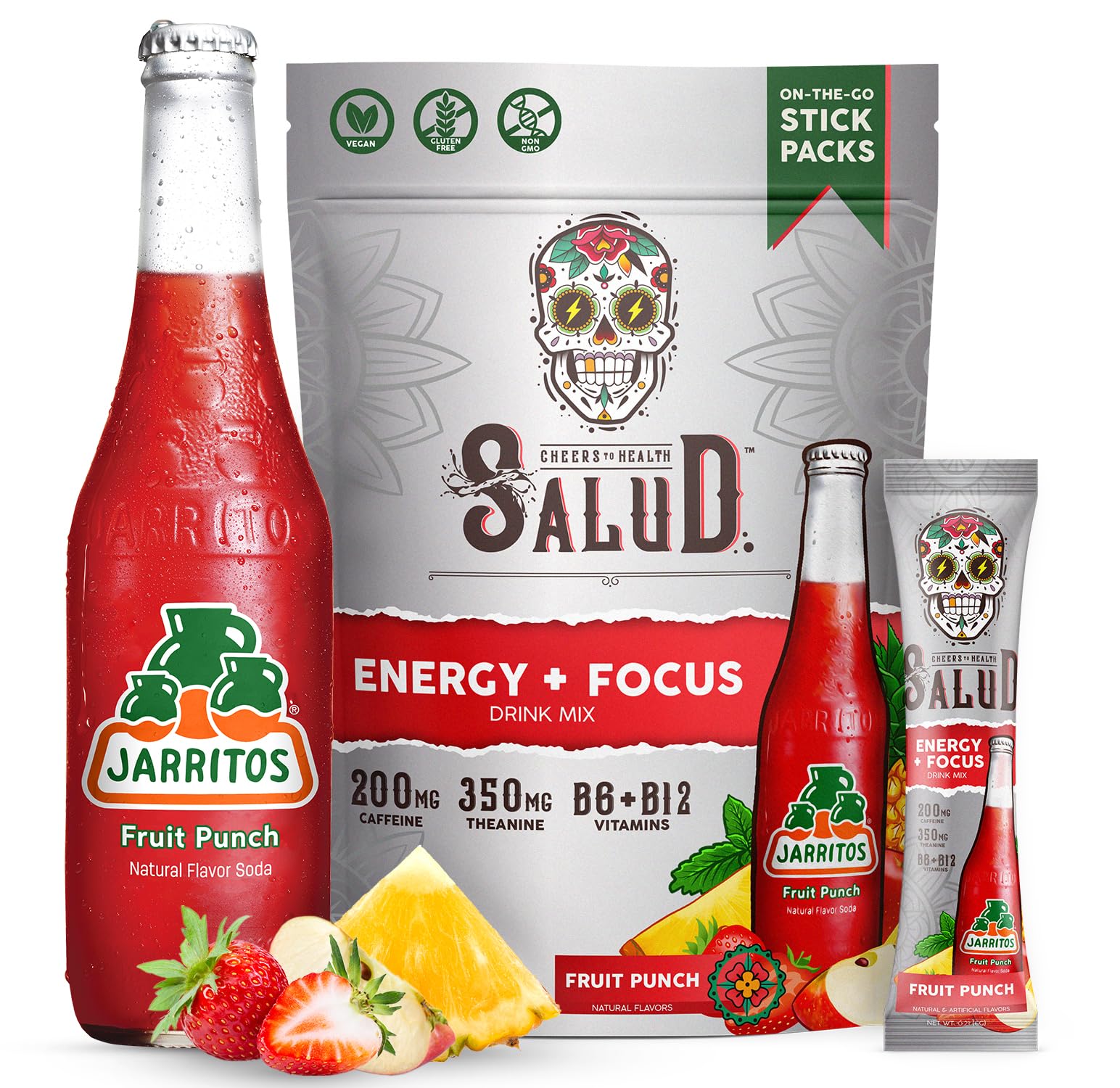 Salud 2-in-1 Energy + Focus Drink Mix, Hibiscus | Organic Caffeine, B6 + B12, Theanine, Clean Energy Packets, Agua Fresca Mix, Non-GMO, Gluten Free, 1g of Sugar (15 Servings)
