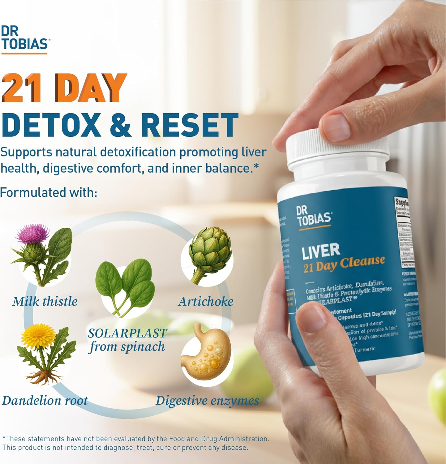 Dr. Tobias Liver 21 Day Cleanse 63 Capsules | Herbal Liver Detox Cleanse | Liver & Digestive Support | Milk Thistle + Dandelion + Artichoke | SOLARPLAST + Enzymes | 21-Day Program