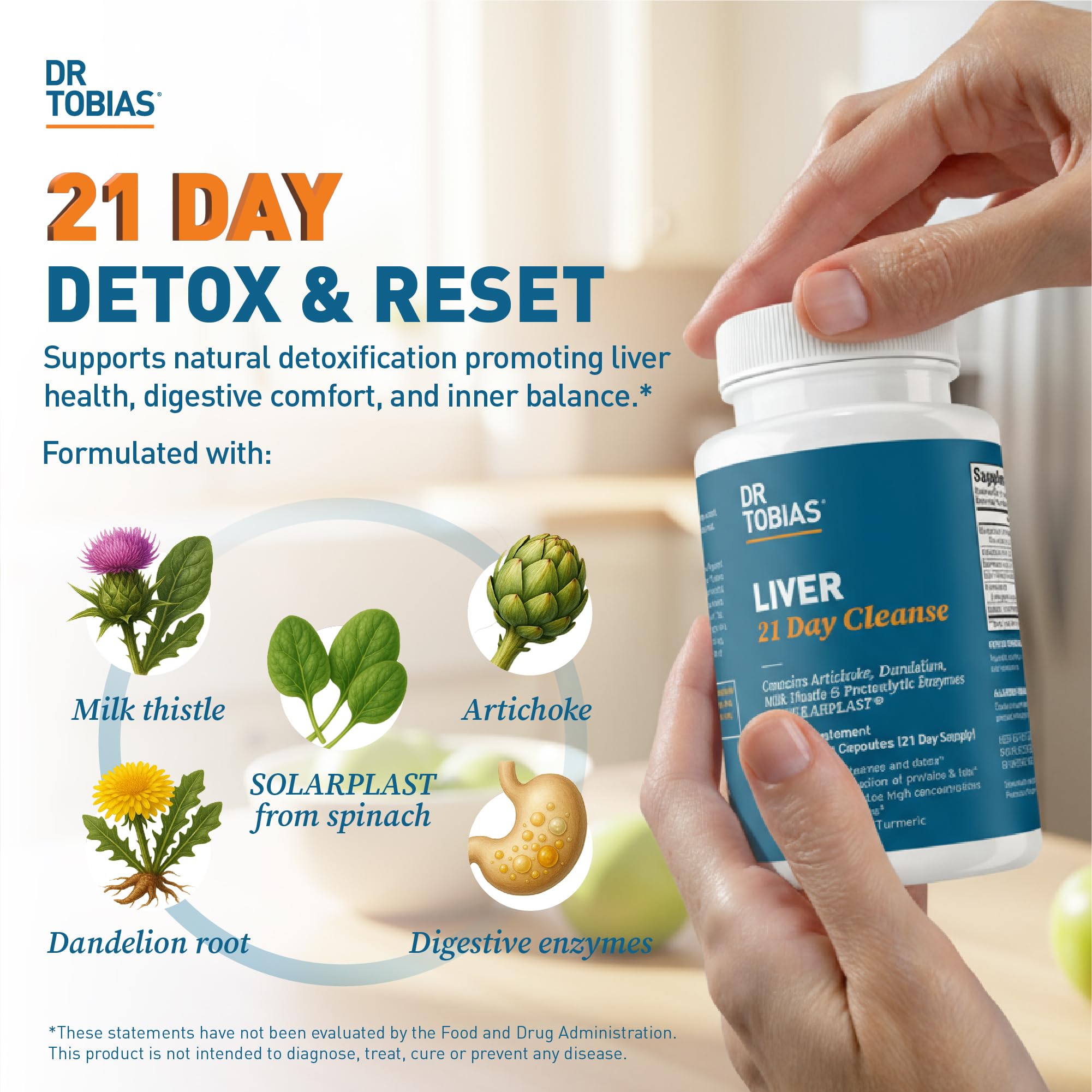Dr. Tobias Liver 21 Day Cleanse 63 Capsules | Herbal Liver Detox Cleanse | Liver & Digestive Support | Milk Thistle + Dandelion + Artichoke | SOLARPLAST + Enzymes | 21-Day Program