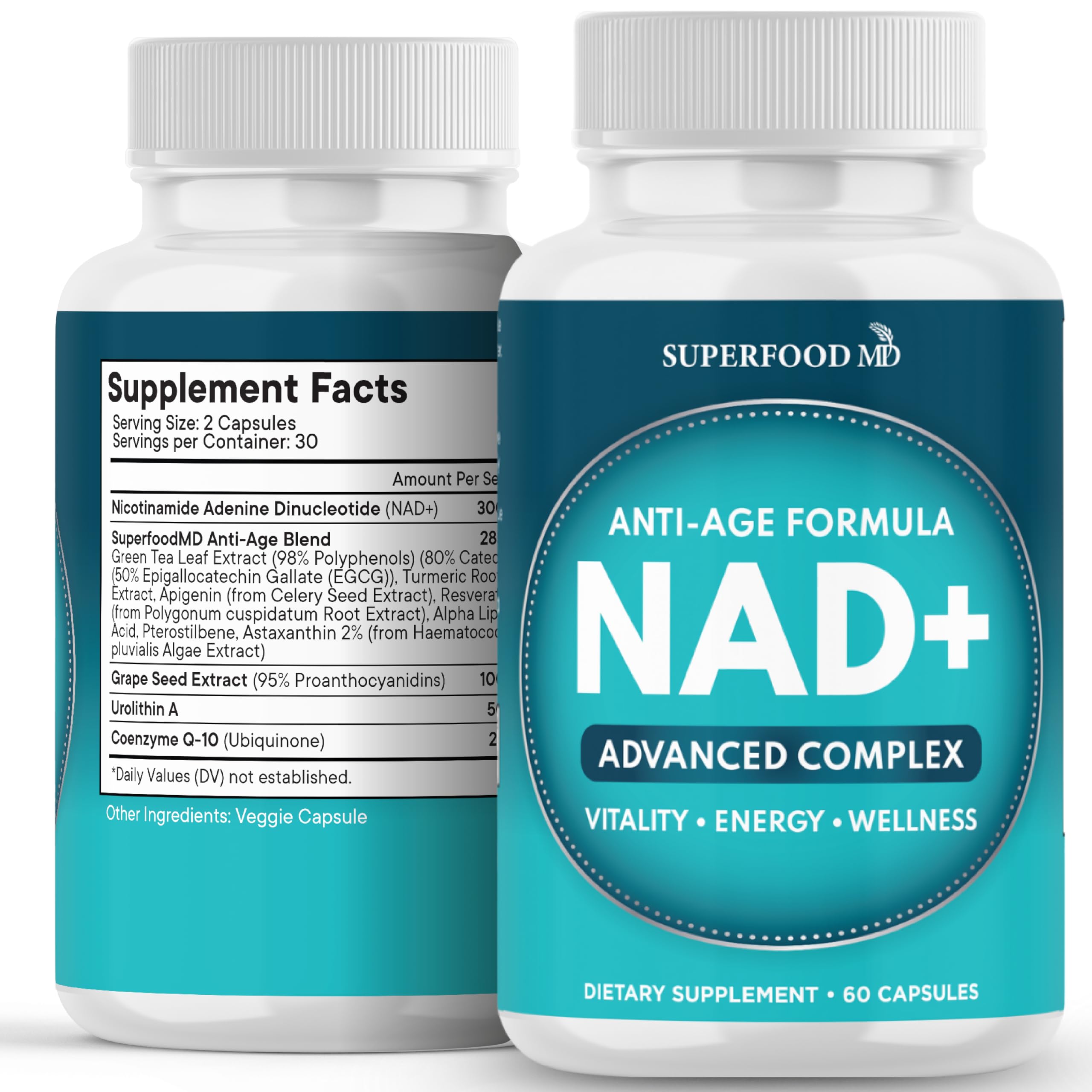 NAD+ Supplement Liposomal + Resveratrol for Women & Men, Astaxanthin, CoQ10, Alpha Lipoic Acid, Green Tea - 120 Count