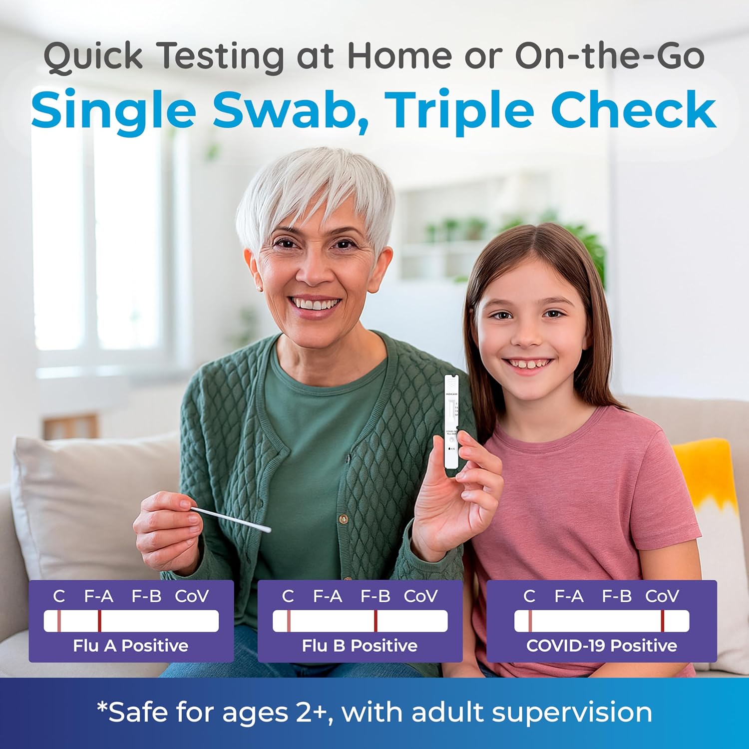 INDICAID COVID-19/Flu A+B 3-in-1 Antigen Test, Covid Flu Test Combo, 5 Tests, Accurate Results in 10 Minutes - Made in USA, Easy to Use at Home, School, Working Place, and when Traveling- FSA/HSA Eligible
