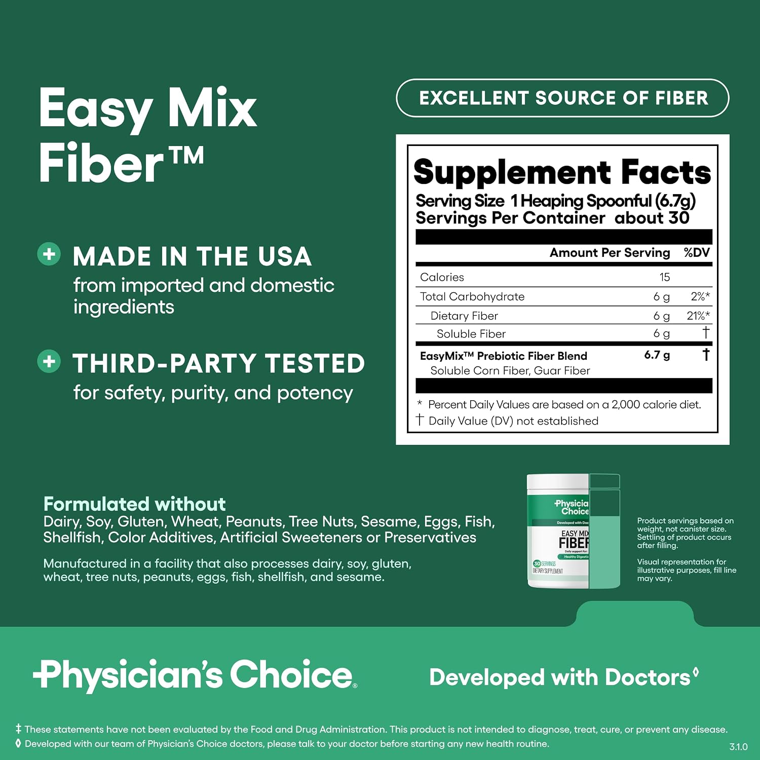 Physician's CHOICE Daily Gut Essentials Bundle: Easy Mix Fiber, Digestive Enzymes & 60 Billion Probiotic