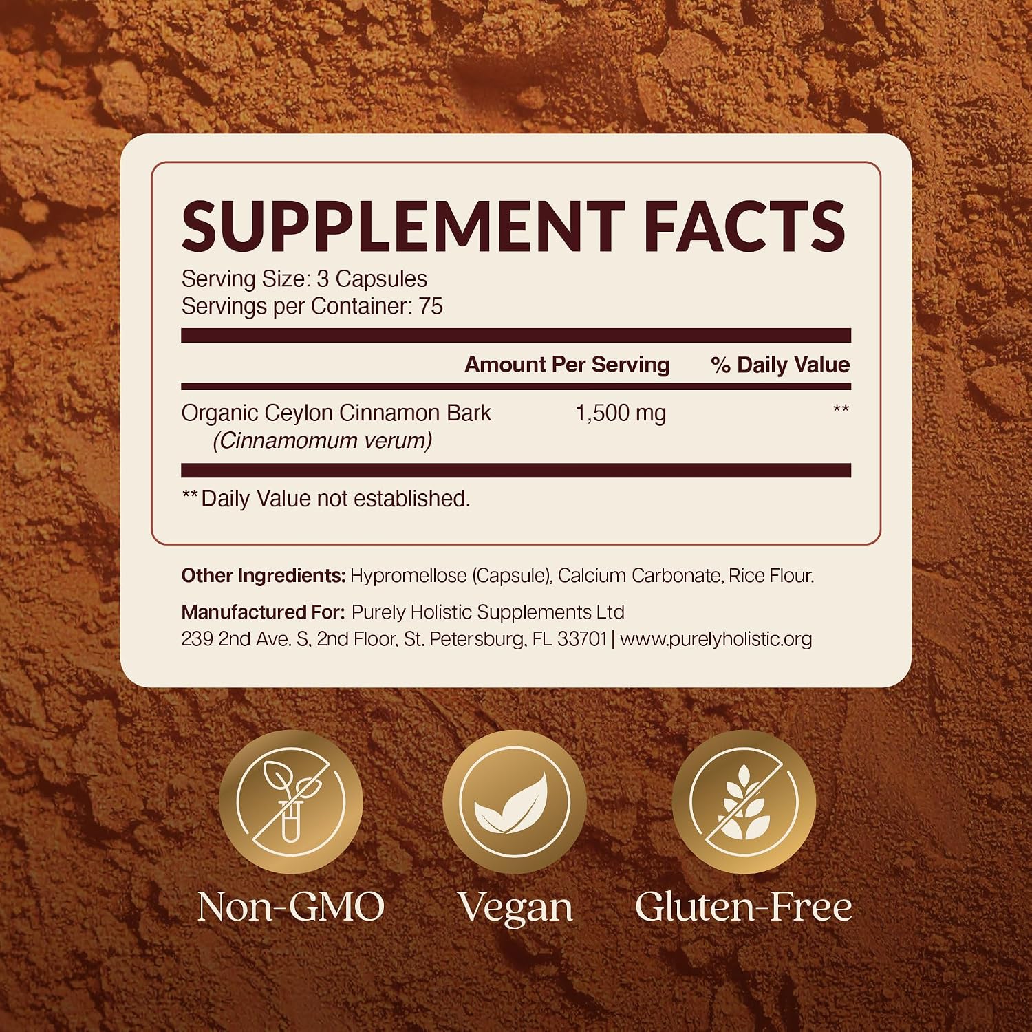 Ceylon Cinnamon Capsules 1500MG, 75 Servings, Powerful Antioxidant Activity | True Sri Lankan Ceylon Cinnamon Supplements, Daily Nutritional Balance Support, Vegan & Non-GMO, 225 Capsules (75 Day Supply)