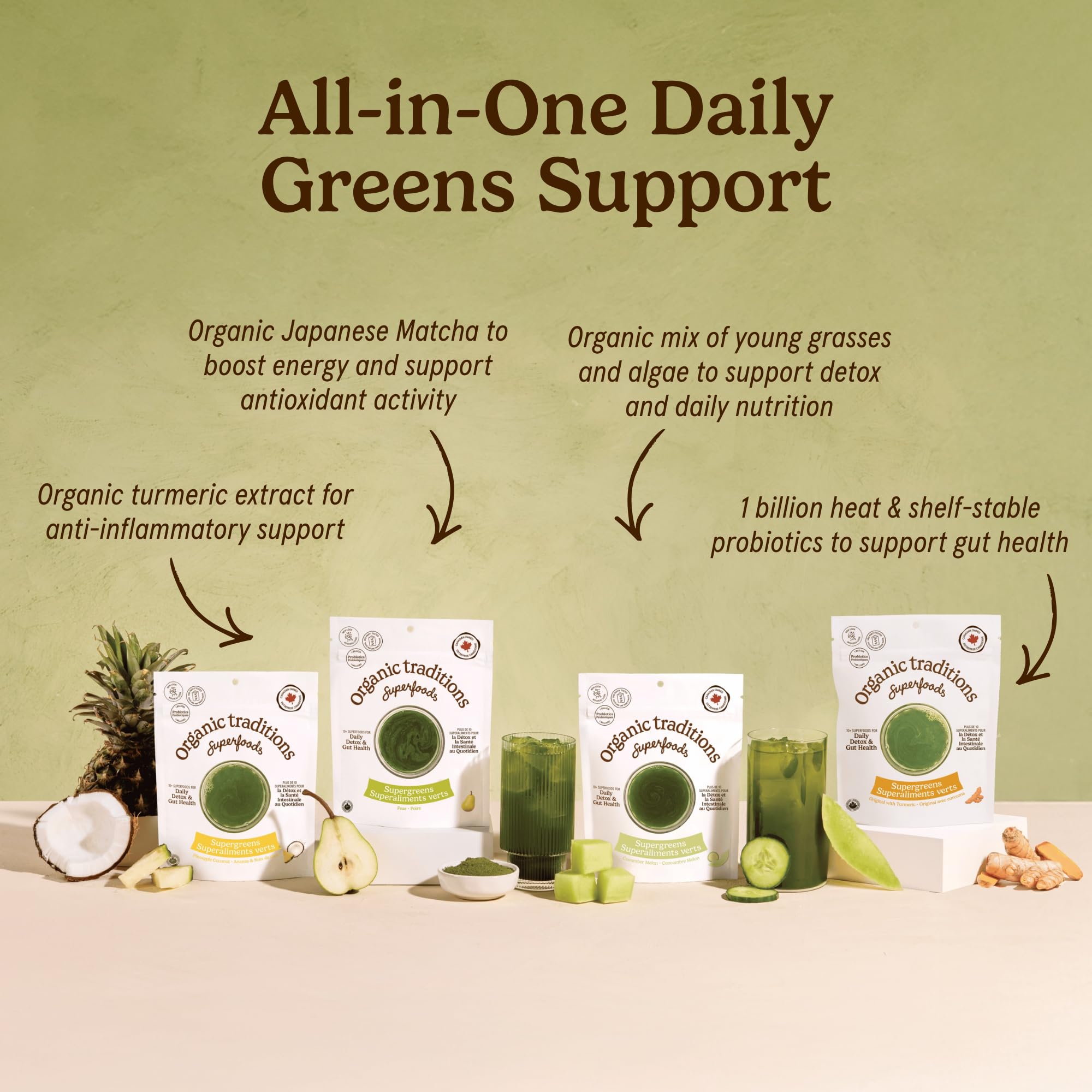 Organic Traditions Super Greens Powder with Turmeric, Organic Greens Superfood Blend with Vitamins Minerals and Probiotics, Plant Based Green Juice Mix for Smoothies and Drinks, 100g / 3.5oz Bag