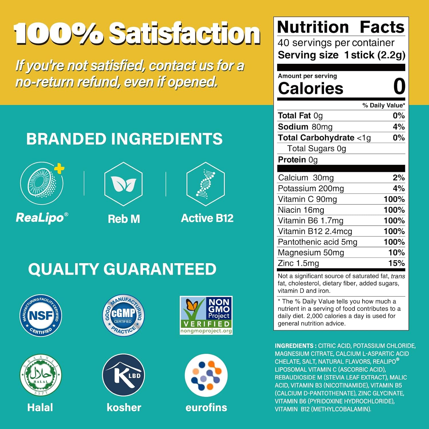 40 Sticks Low Sodium Sugar Free & 0 Calorie Electrolyte Hydration Packets | Lightly Sweet Electrolyte Powder Drink Mix, Liquid Daily IV Flavors Lemon Orange Peach Grapefruit