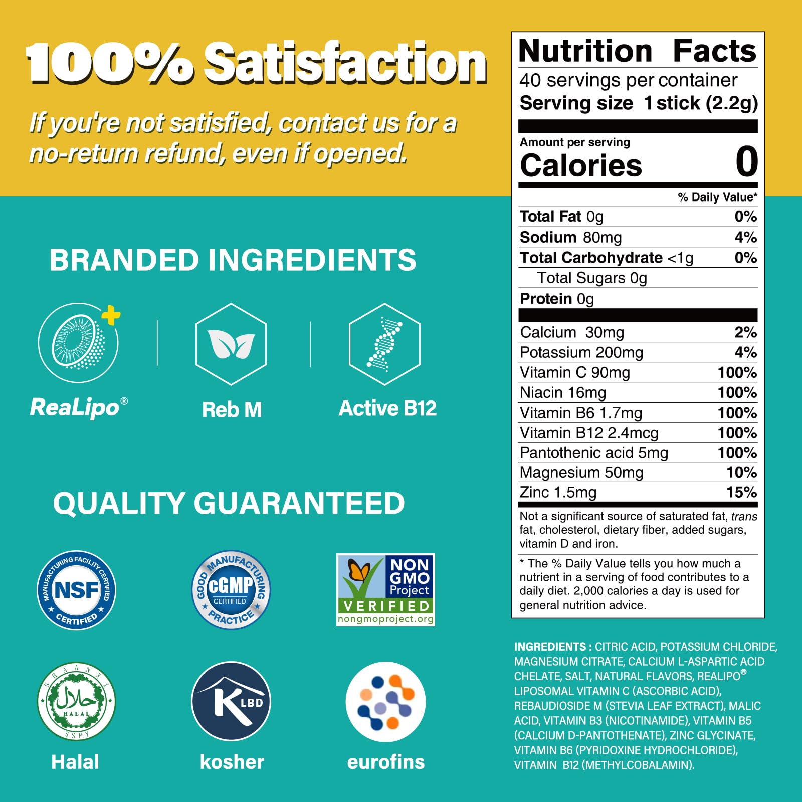 40 Sticks Low Sodium Sugar Free & 0 Calorie Electrolyte Hydration Packets | Lightly Sweet Electrolyte Powder Drink Mix, Liquid Daily IV Flavors Lemon Orange Peach Grapefruit