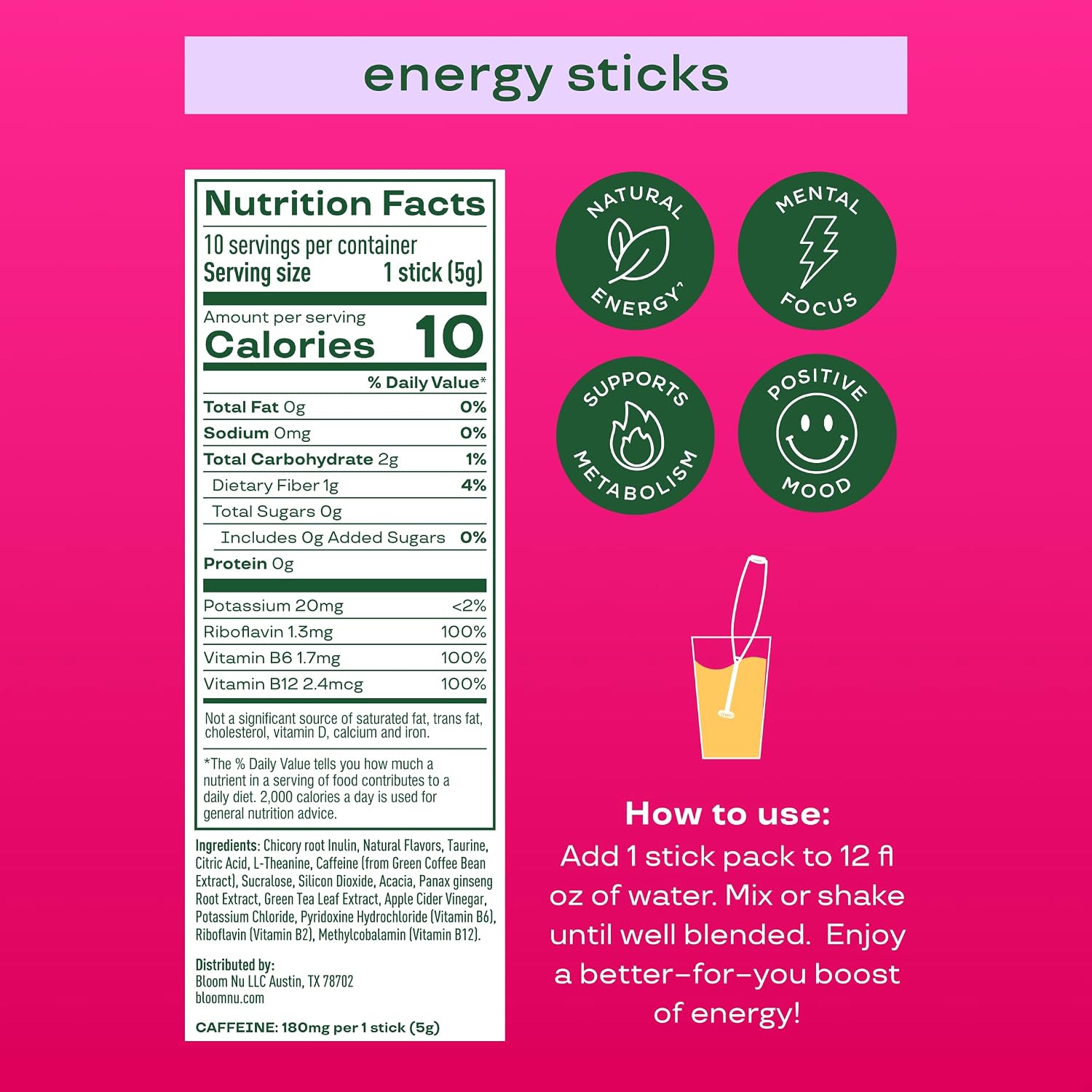 Bloom Energy Sticks Shirley Temple and Hydration Sticks Strawberry Lemonade Bundle