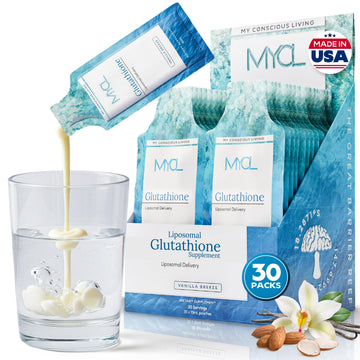 MYCL Liposomal Glutathione Supplement Squeeze Packs – Vitamin E and MCT Oil – Skin, Hair and Nail Health– High Absorption - Vanilla Almond – 30 Single-Serve Packets MYCLBuy Supplements Australia