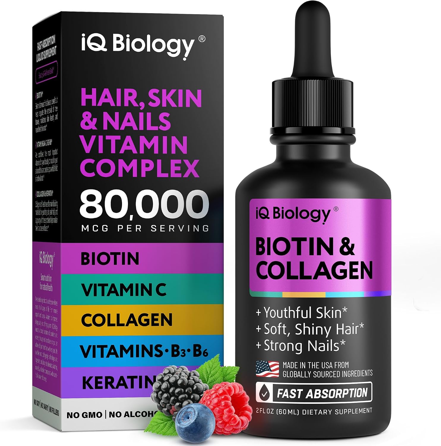 Liquid Biotin for Hair Growth Support - Hair Vitamins Drops - 2 fl oz | Biotin 5000mcg, Collagen, Keratin with Hyaluronic Acid - Multivitamin Supplements for Women & Men