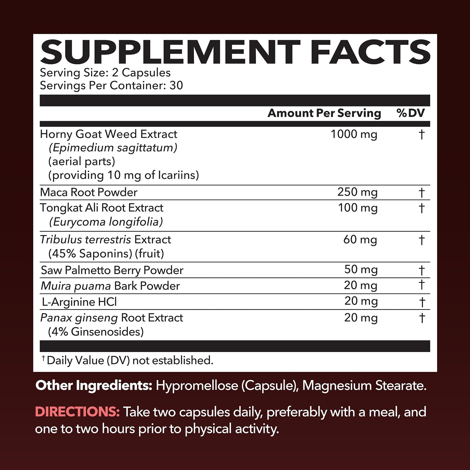 Horny Goat Weed with Maca, Tongkat Ali and Saw Palmetto, 30 Servings | Vegan, Non-GMO, Gluten free Horny Goat Weed Capsules for Men & Women, Extra Strength Performance, 60 Count, 1 Month Supply