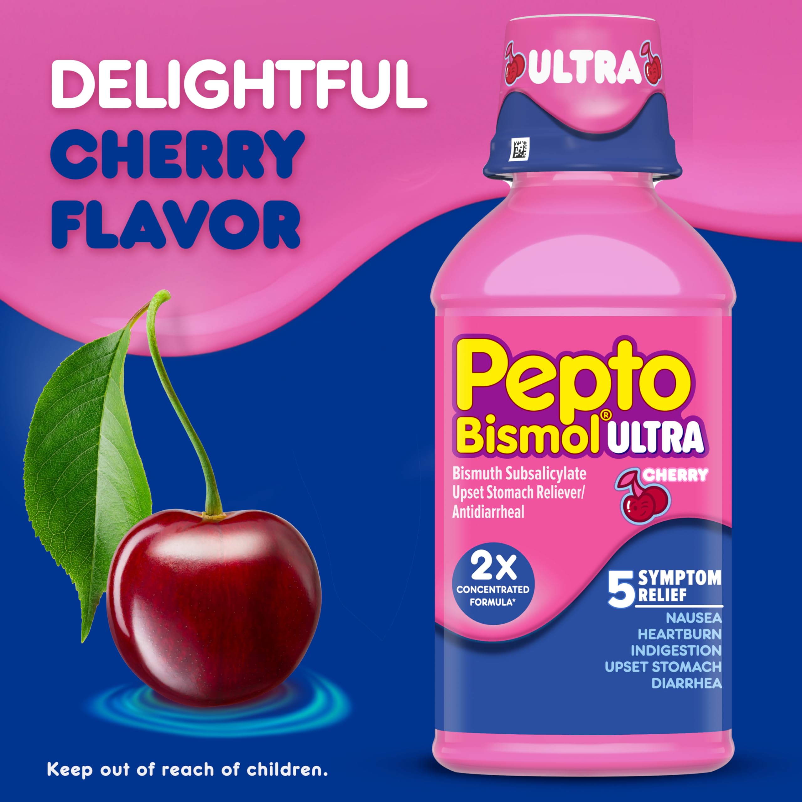 Pepto Bismol ULTRA Liquid for Nausea, Heartburn, Indigestion, Upset Stomach, and Diarrhea - 5 Symptom Fast Relief Medication for Adults, Cherry Flavor, 2x16 oz Pepto Bismol buy supplements Au