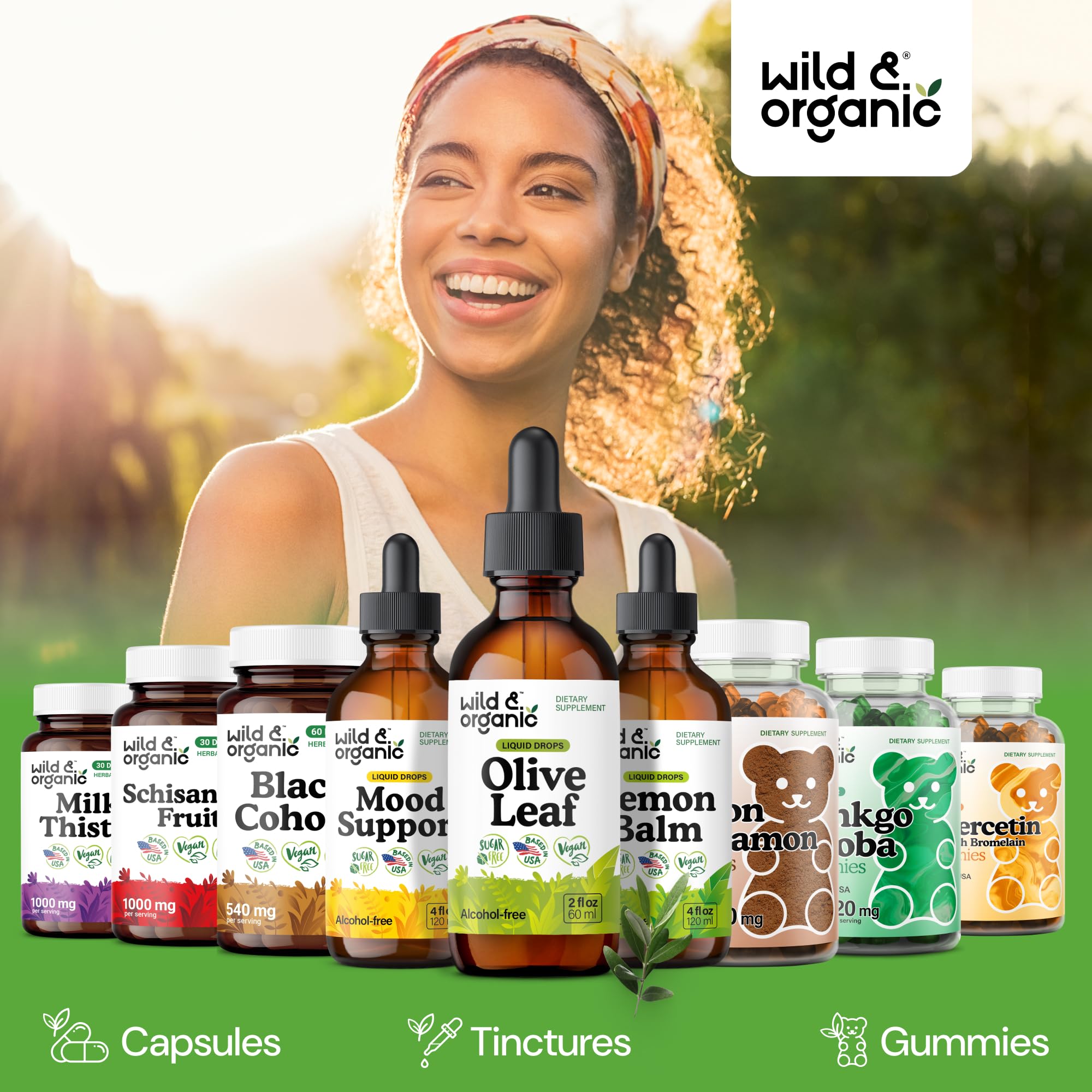 Wild & Organic Olive Leaf Extract Liquid Drops - Immune & Antioxidant Support - Oleuropein Supplement - Add to Tea Olive Leaf Tincture - Vegan, Sugar & Alcohol Free - 4 fl oz