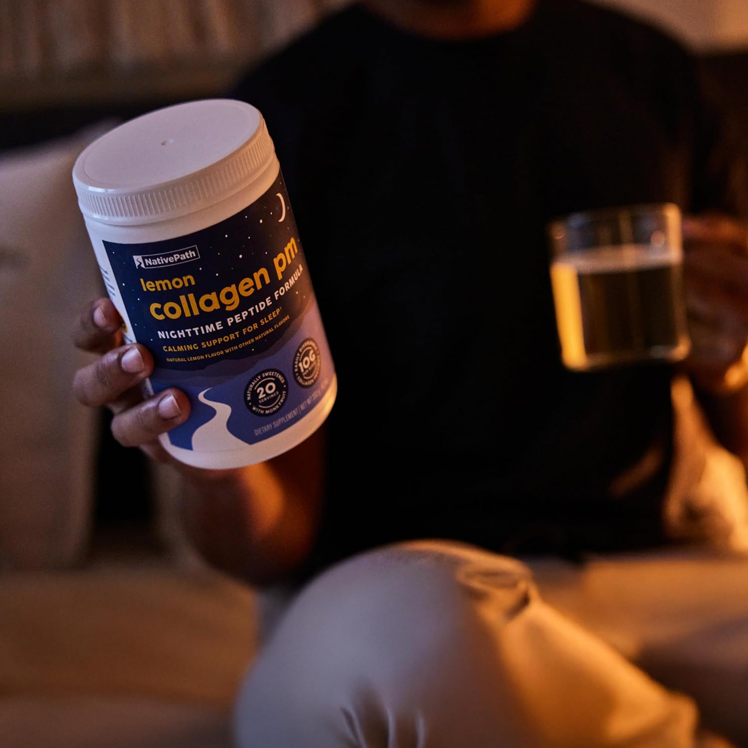 NativePath Collagen PM Lemon with Melatonin, 20 Servings | 10g Grass-Fed Peptides, Magnesium, GABA & L-Theanine, Supports Restful Sleep, Skin & Hair, No Added Sugar