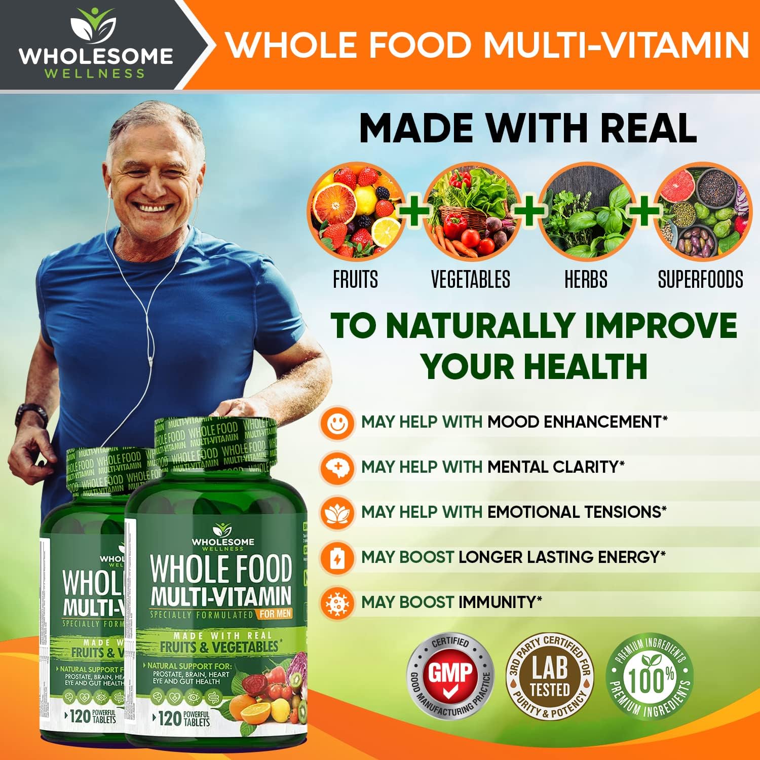 Wholesome Wellness Food Multivitamin for Men + Dr. Formulated Raw Probiotics for Women 100 Billion CFUs Bundle