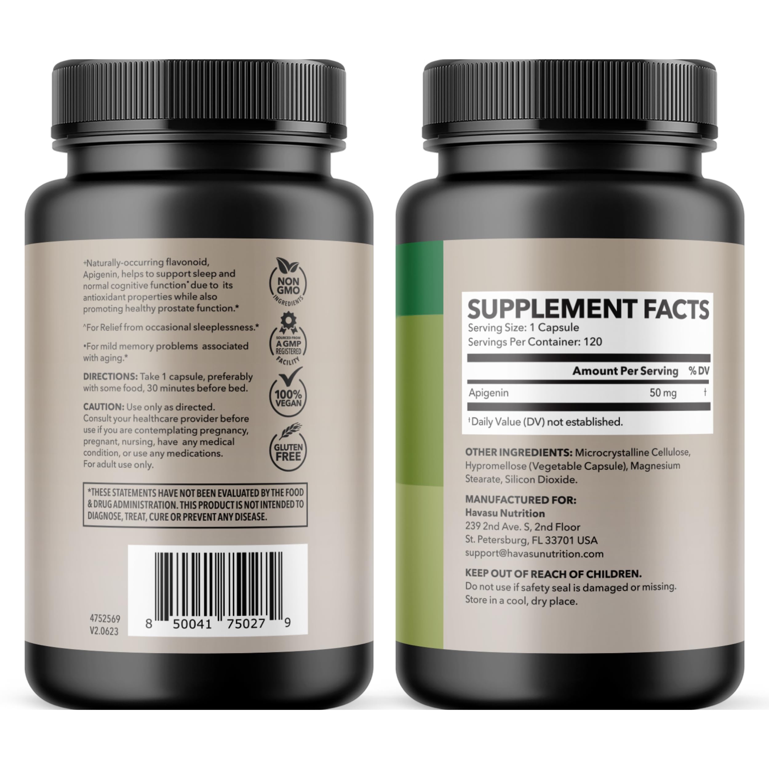 Apigenin Capsules 50mg, 60 Count, Sleep & Cognitive Support Supplement | Melatonin-Free Sleep Support, Chamomile Flavonoid for Relaxation & Cognitive Function, Vegan, Non-GMO, 2-Month Supply