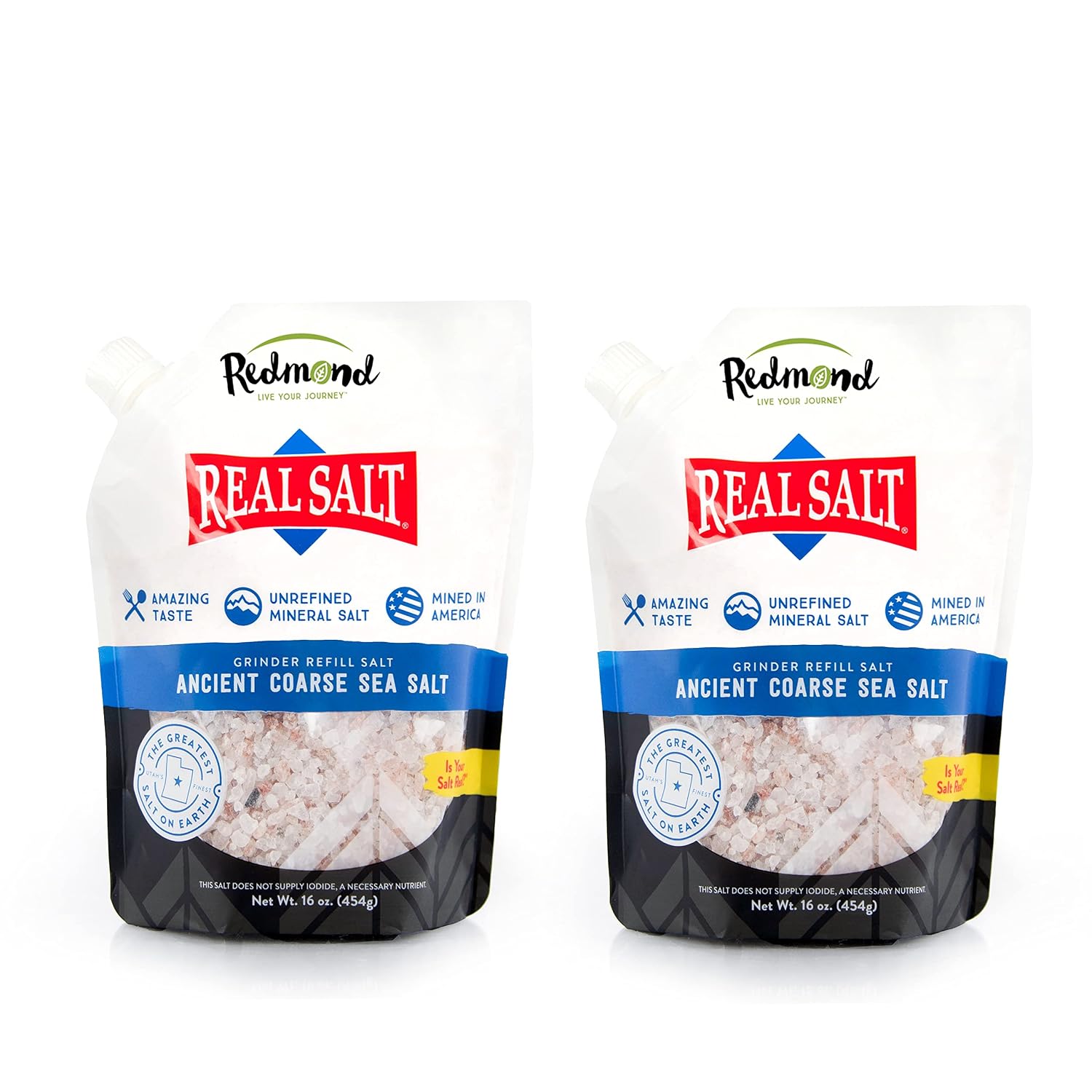 Redmond Real Sea Salt - Natural Unrefined Gluten Free Coarse, 16 Ounce Pouch (2 Pack)
