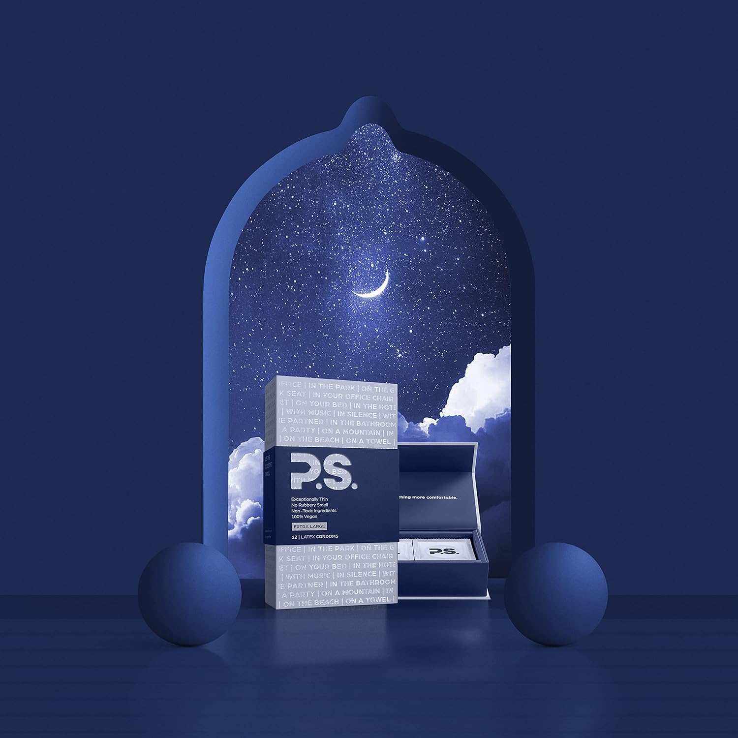 PS Condoms Exceptionally Thin Latex Condoms for Men - 12 Pack, Afterparty Love Oversized Adult Flushable Wipes, Organic Aloe & Plant Based Lube, Rise & Shine