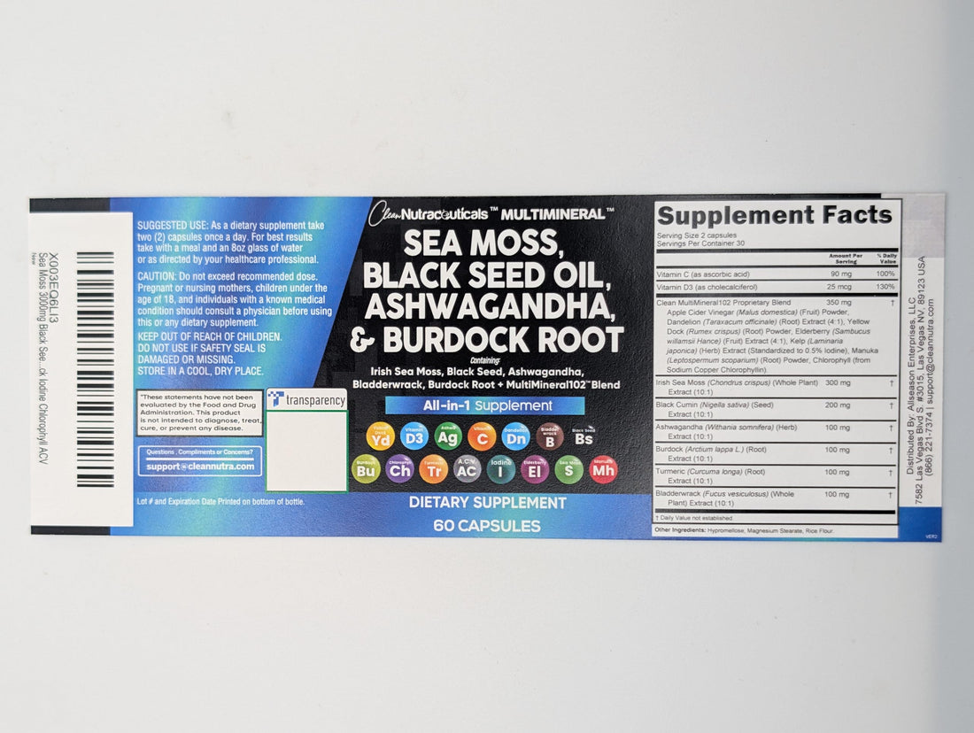 Supplement bottles labeled with ingredients on a white background
