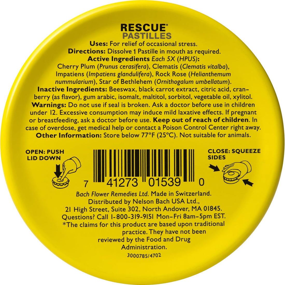 Rescue Bach PASTILLES, Cranberry Flavor, Stress Relief Lozenges, Homeopathic, Flower Eessences, 35 Count
