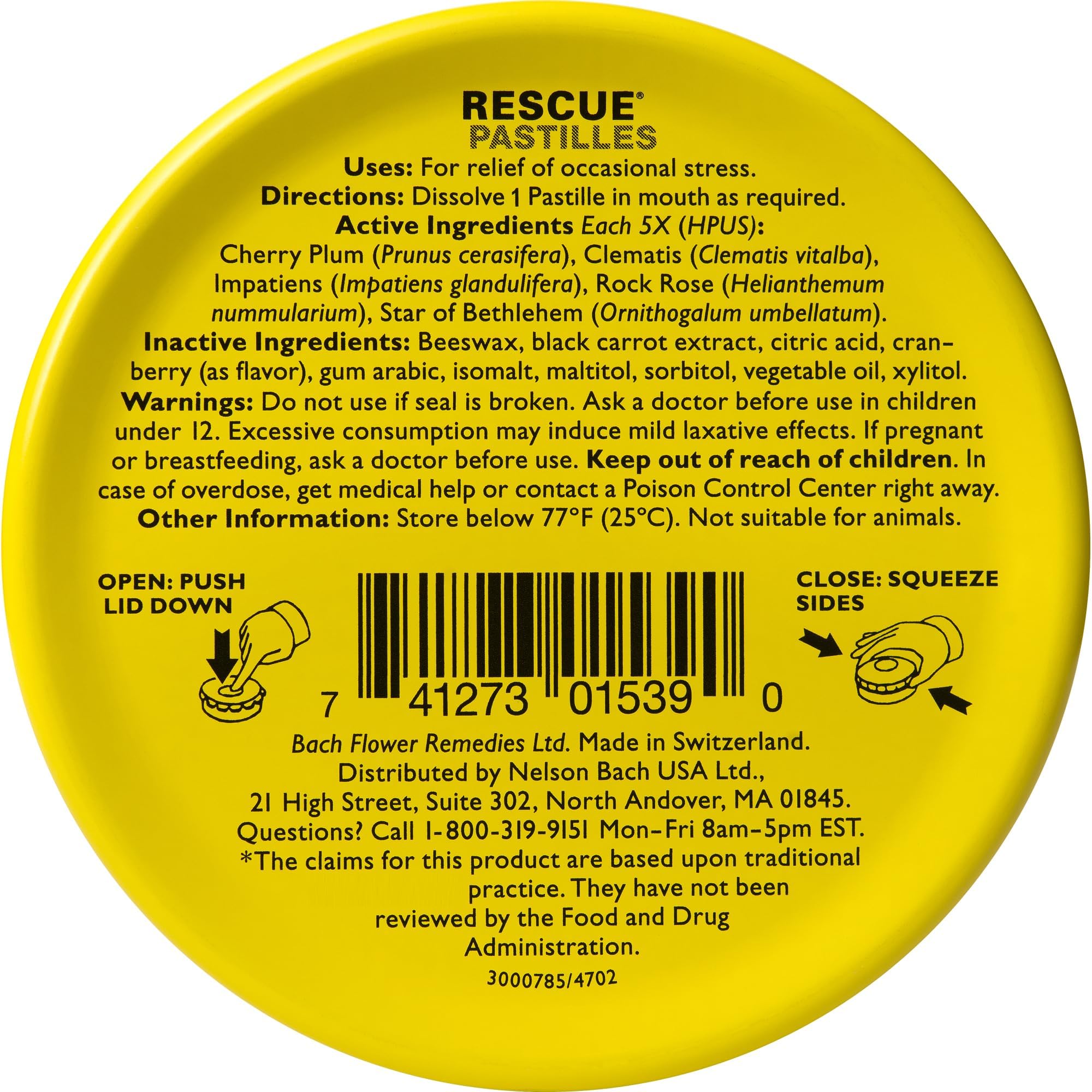 Rescue Bach PASTILLES, Cranberry Flavor, Stress Relief Lozenges, Homeopathic, Flower Eessences, 35 Count