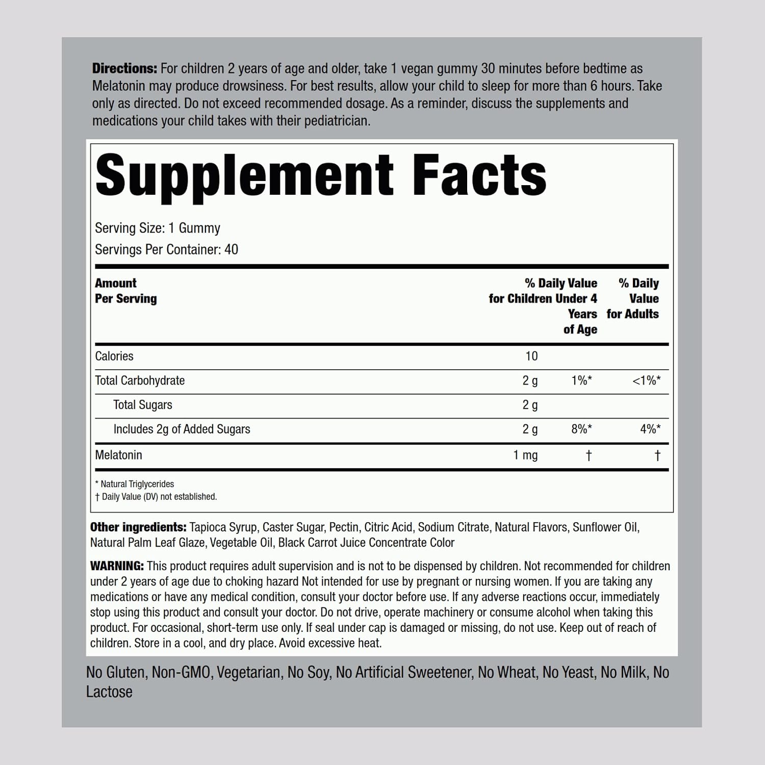 Piping Rock Kids Melatonin Gummy 1mg | 40 Gummies | Cherry Flavor | Vegan, Non-GMO, Gluten Free Supplement