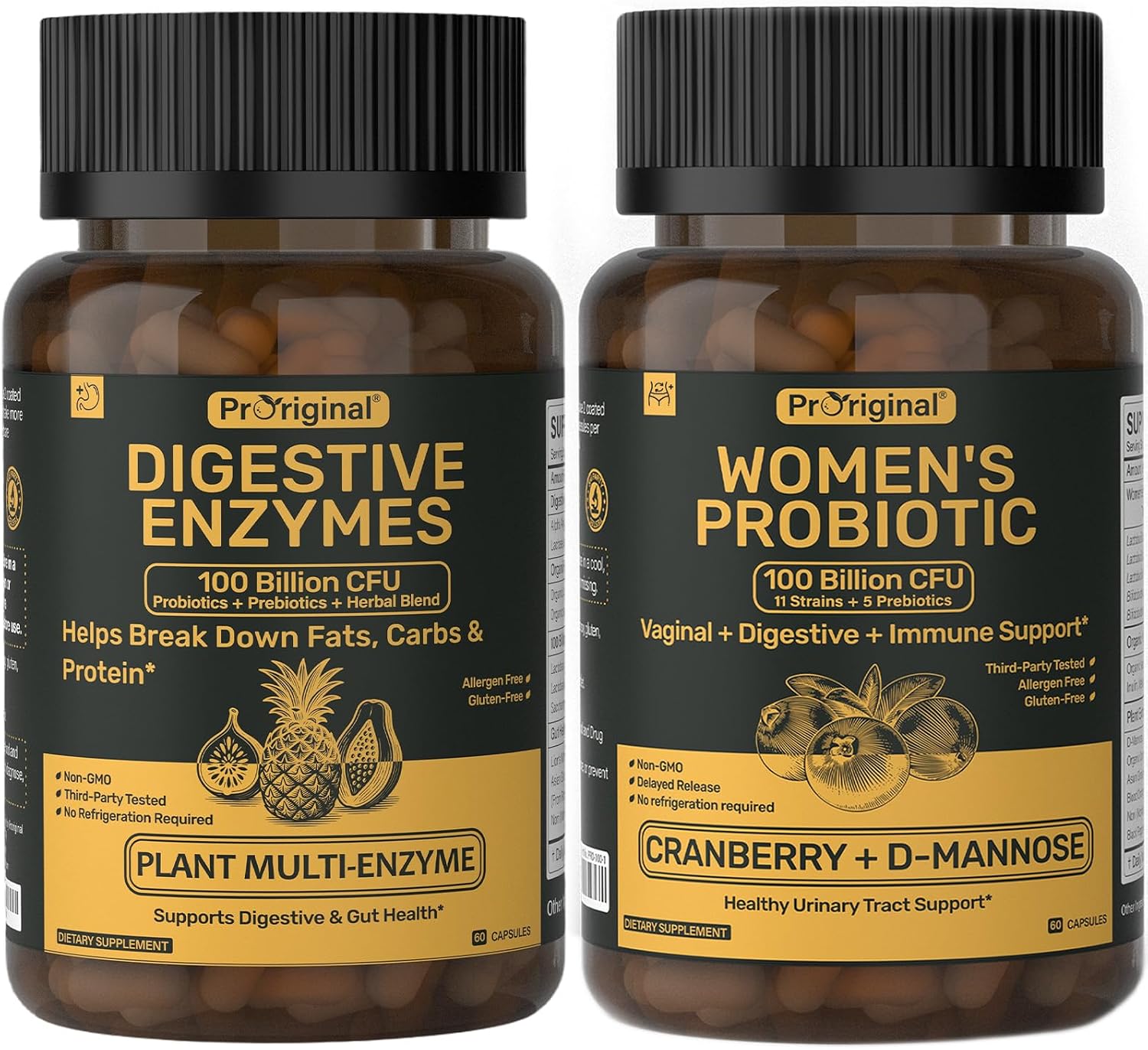 Women’s Probiotic & Digestive Enzymes Bundle – 100 Billion CFU Probiotic with Prebiotics, Cranberry & D-Mannose + Multi-Enzyme Complex – Supports Women’s Digestive, Gut, Vaginal & Urinary Health – Veg