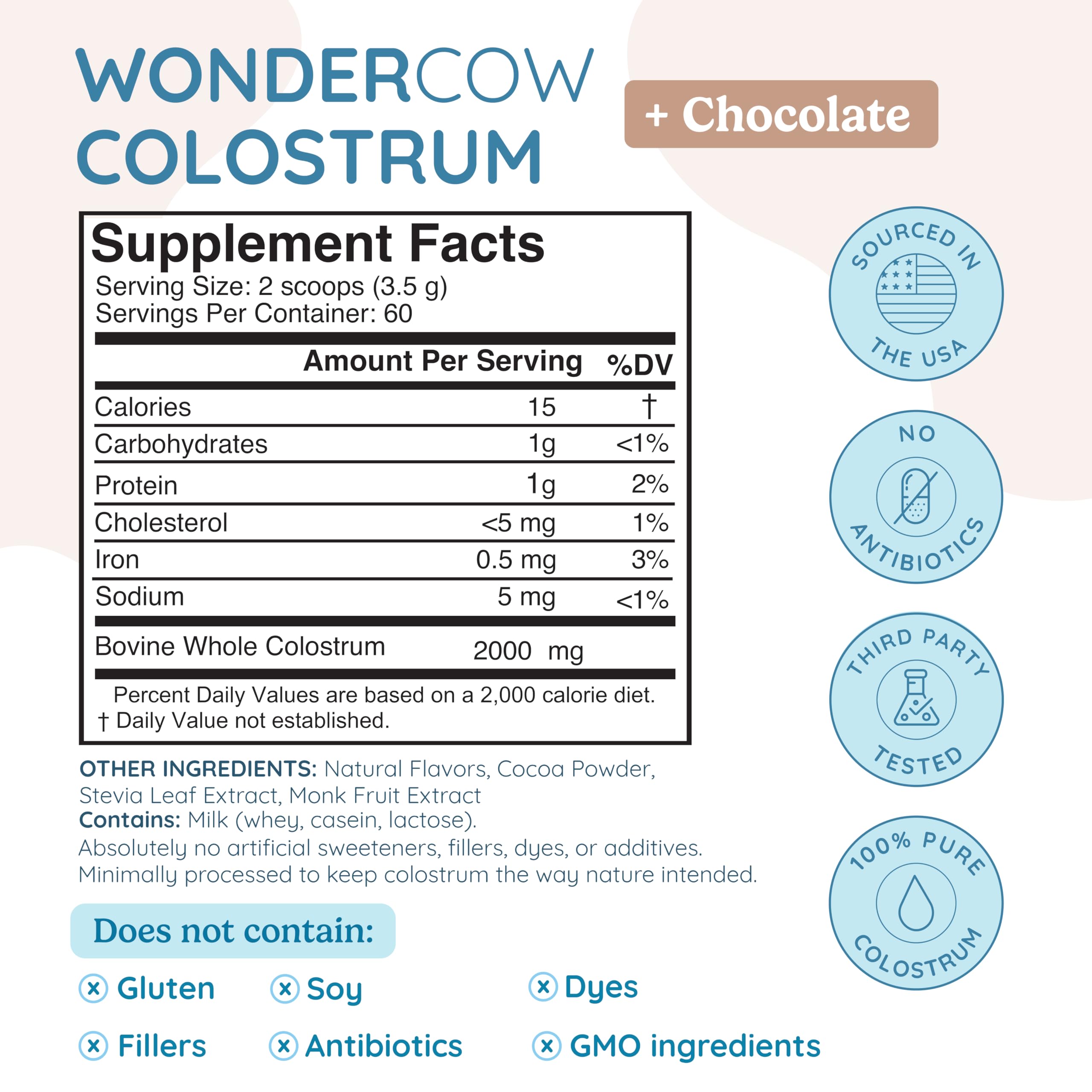 WONDERCOW Colostrum Supplement Powder for Gut Health, Immune Support & Wellness | Natural IgG Pure Whole Bovine Colostrum Superfood, Chocolate, 60 Servings WONDERCOWBuy Supplements Australia