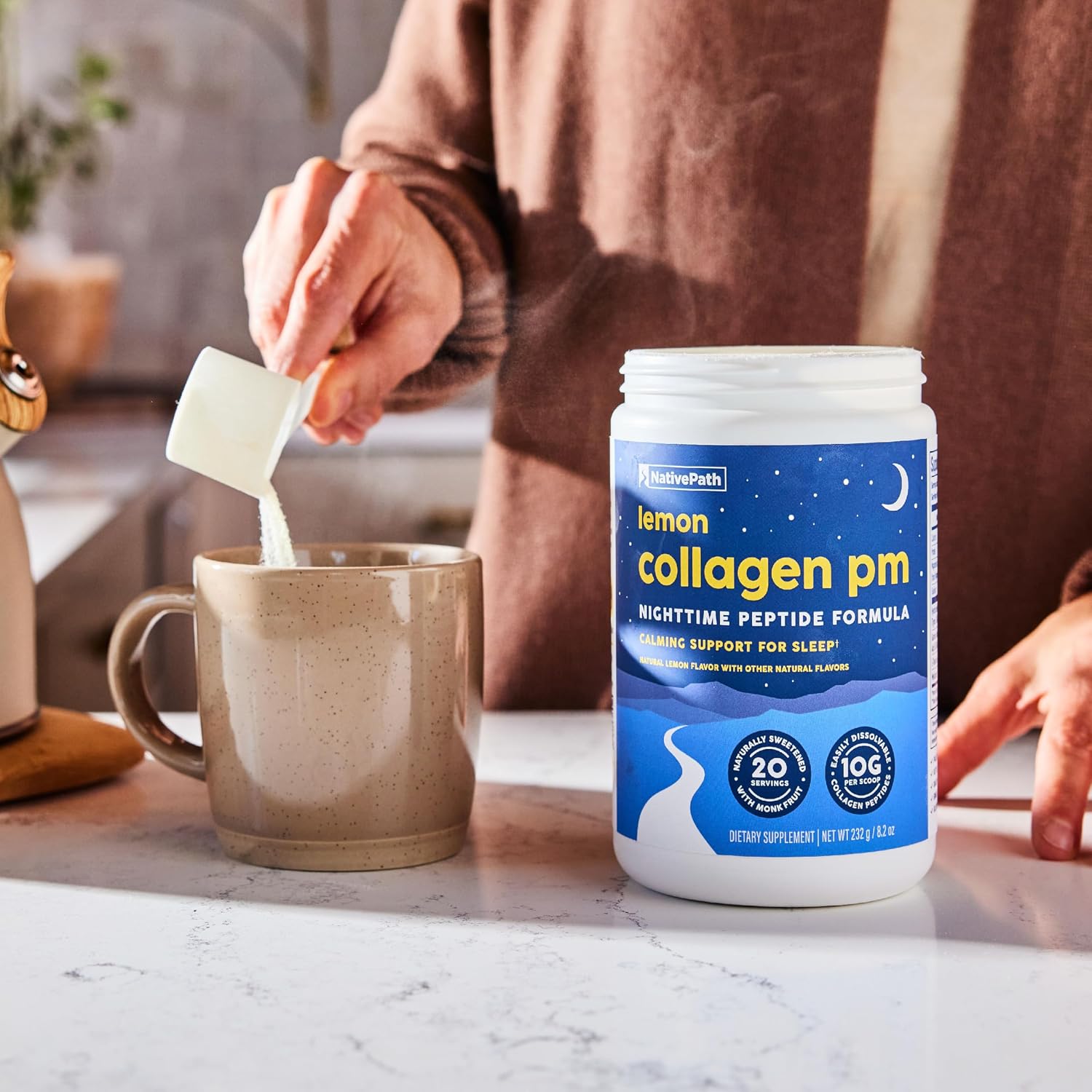 NativePath Collagen PM Lemon with Melatonin, 20 Servings | 10g Grass-Fed Peptides, Magnesium, GABA & L-Theanine, Supports Restful Sleep, Skin & Hair, No Added Sugar