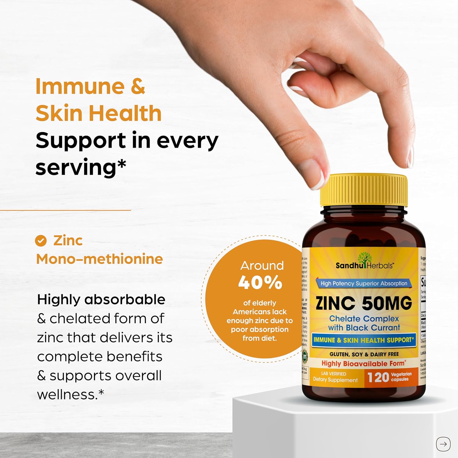 SANDHUHERBALS Zinc 50mg Bundle with Zinc 30mg Vitamin D3, Magnesium, Selenium, Vitamin B6, B7 (Biotin), Copper | Supports Immune, Skin, Hair & Nails Health