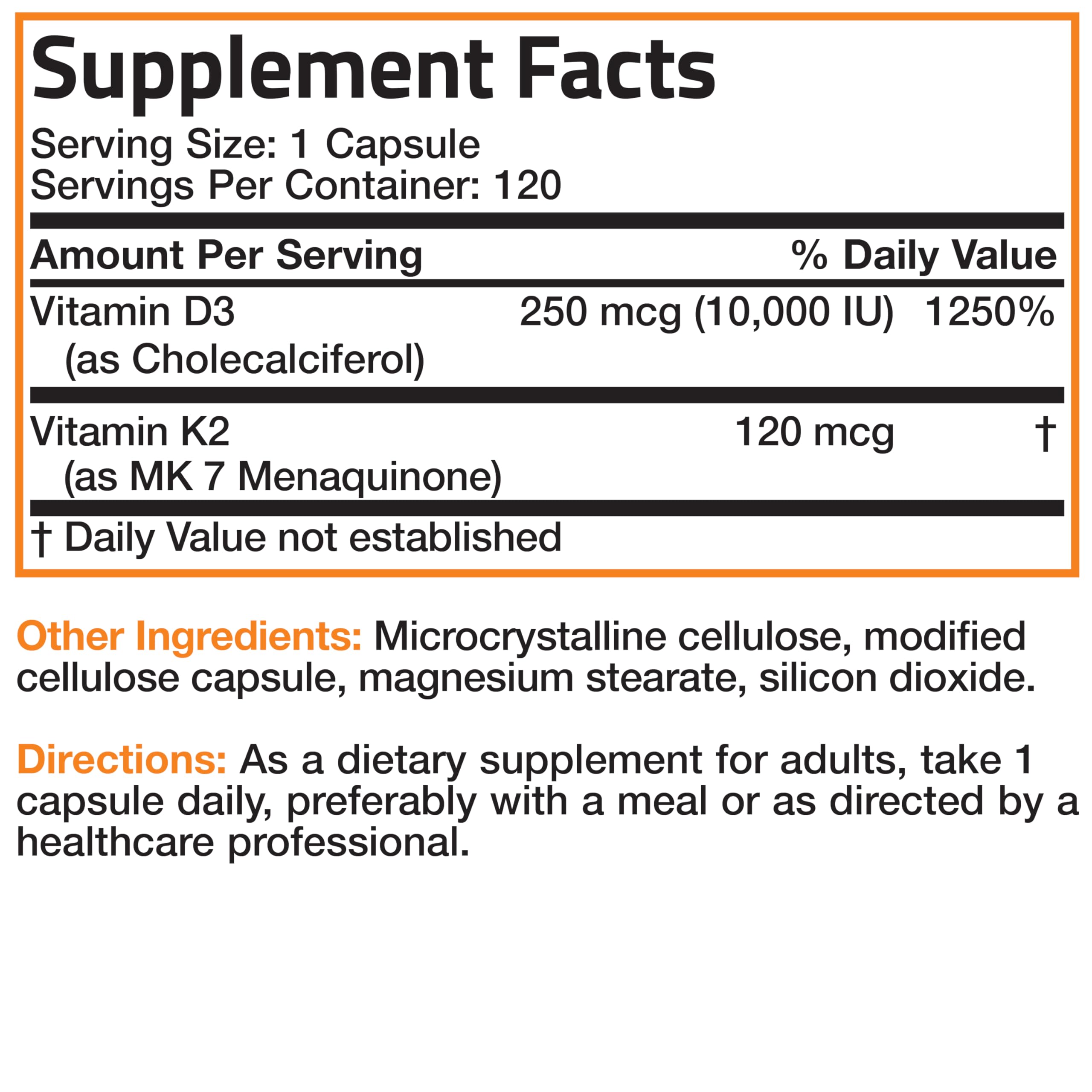 Bronson Vitamin K2 (MK7) with D3 Extra Strength Supplement Bone and Heart Health Non-GMO Formula 10,000 IU Vitamin D3 & 120 mcg Vitamin K2 MK-7 Easy to Swallow Vitamin D & K, 120 Capsules
