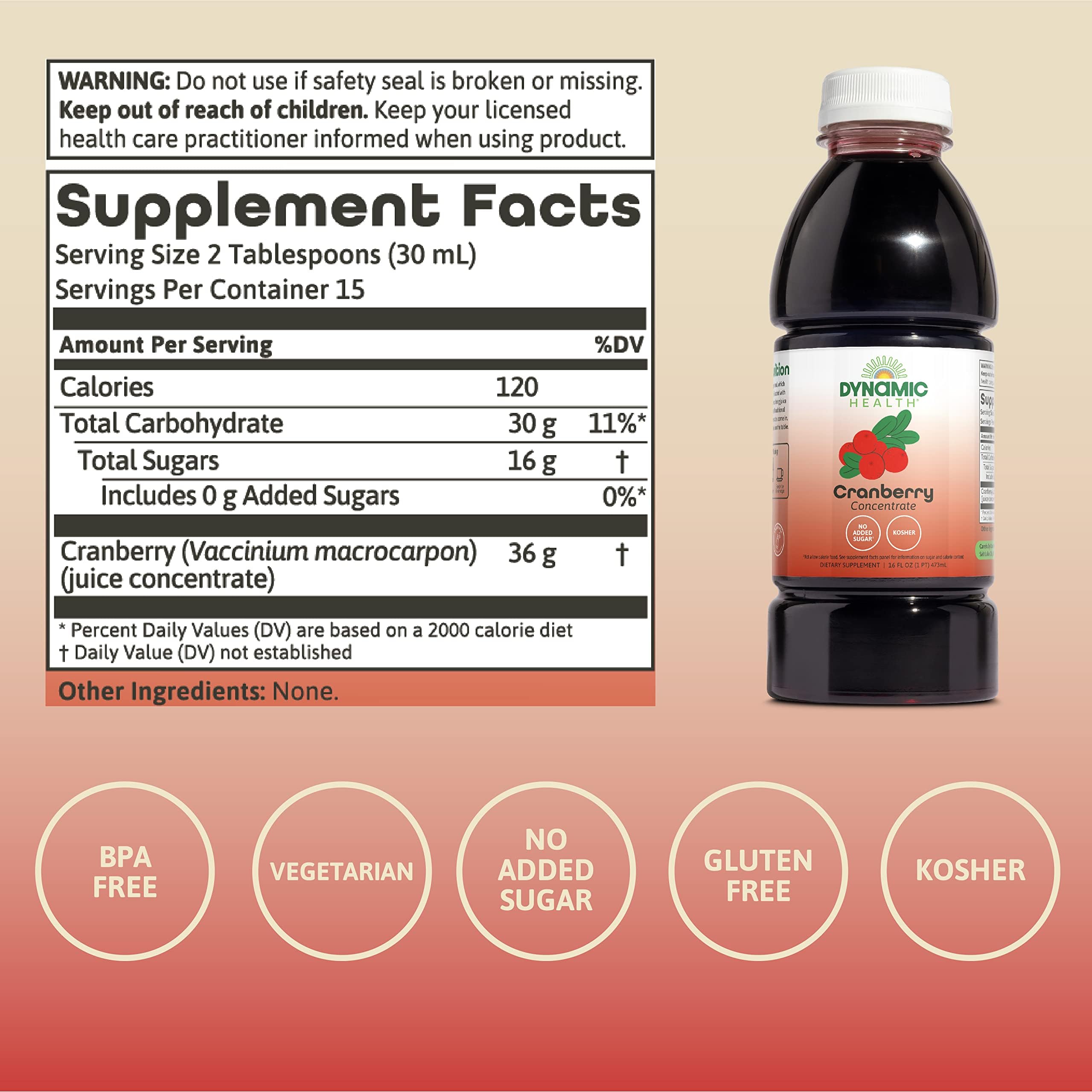Dynamic Health 100% Pure Black Cherry Juice Concentrate, No Additives, Antioxidant Supplement, Urinary Tract & Joint Support, 16 Fl oz