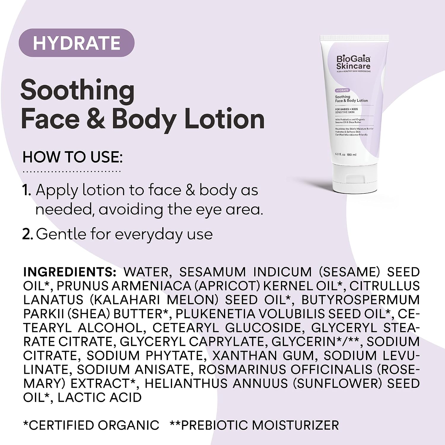 BioGaia Soothing Face & Body Lotion | Scandinavian Babies & Kids Skincare | Certified Microbiome-Friendly | Organic Oils & Omega Fatty Acids