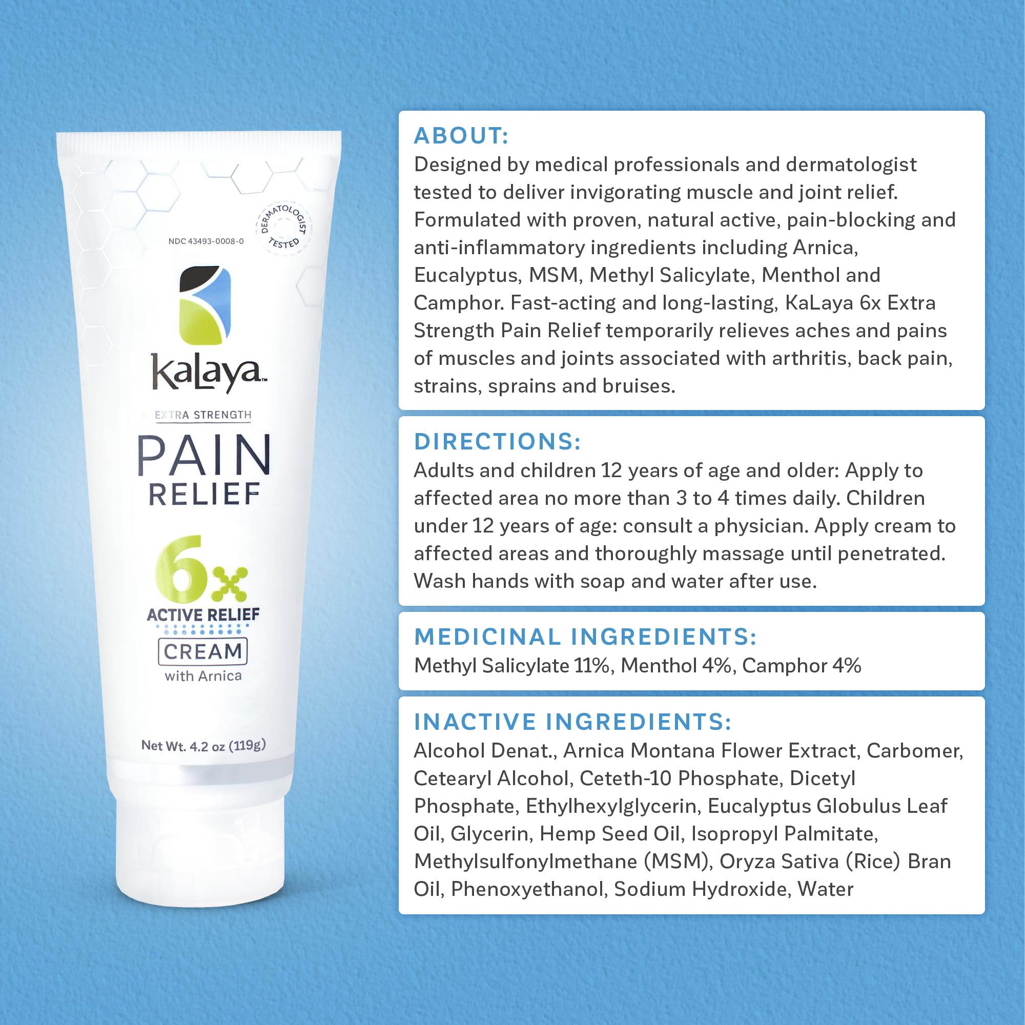 Kalaya Pain Relief Cream with Arnica for Muscles and Joints – 6 Natural Active Ingredients with Long Lasting and Fast Acting Relief in 3 Minutes - Dermatologist Tested to Soothe Tension - 4.2 oz Kalaya NaturalsBuy Supplements Australia