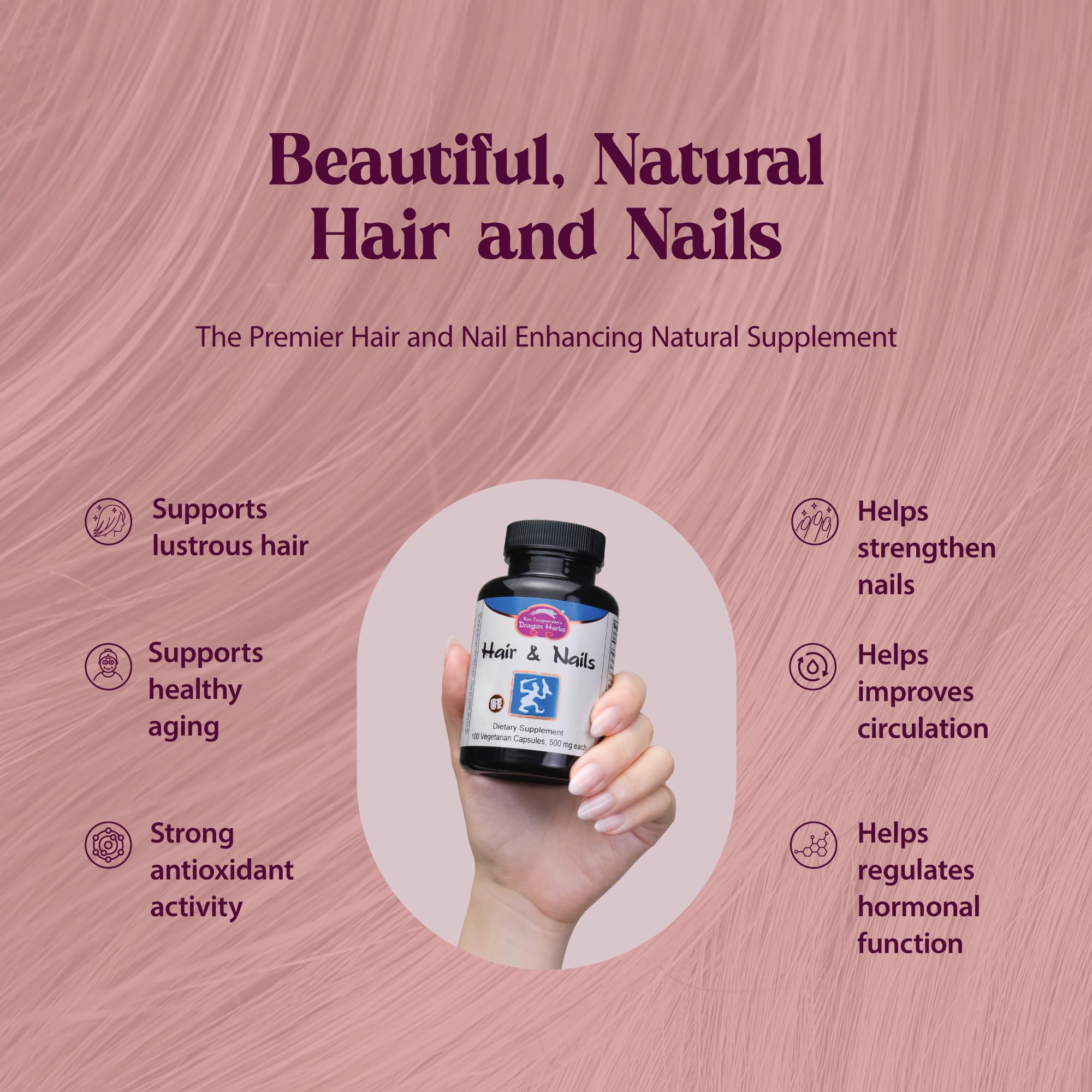 Dragon Herbs Hair and Nails | All Natural Supplement to Support Hair, Nails, Healthy Aging, and Circulation | All Natural Ingredients, Non-GMO (100 Capsules, 500 mg Per Capsule) Dragon HerbsBuy Supplements Australia
