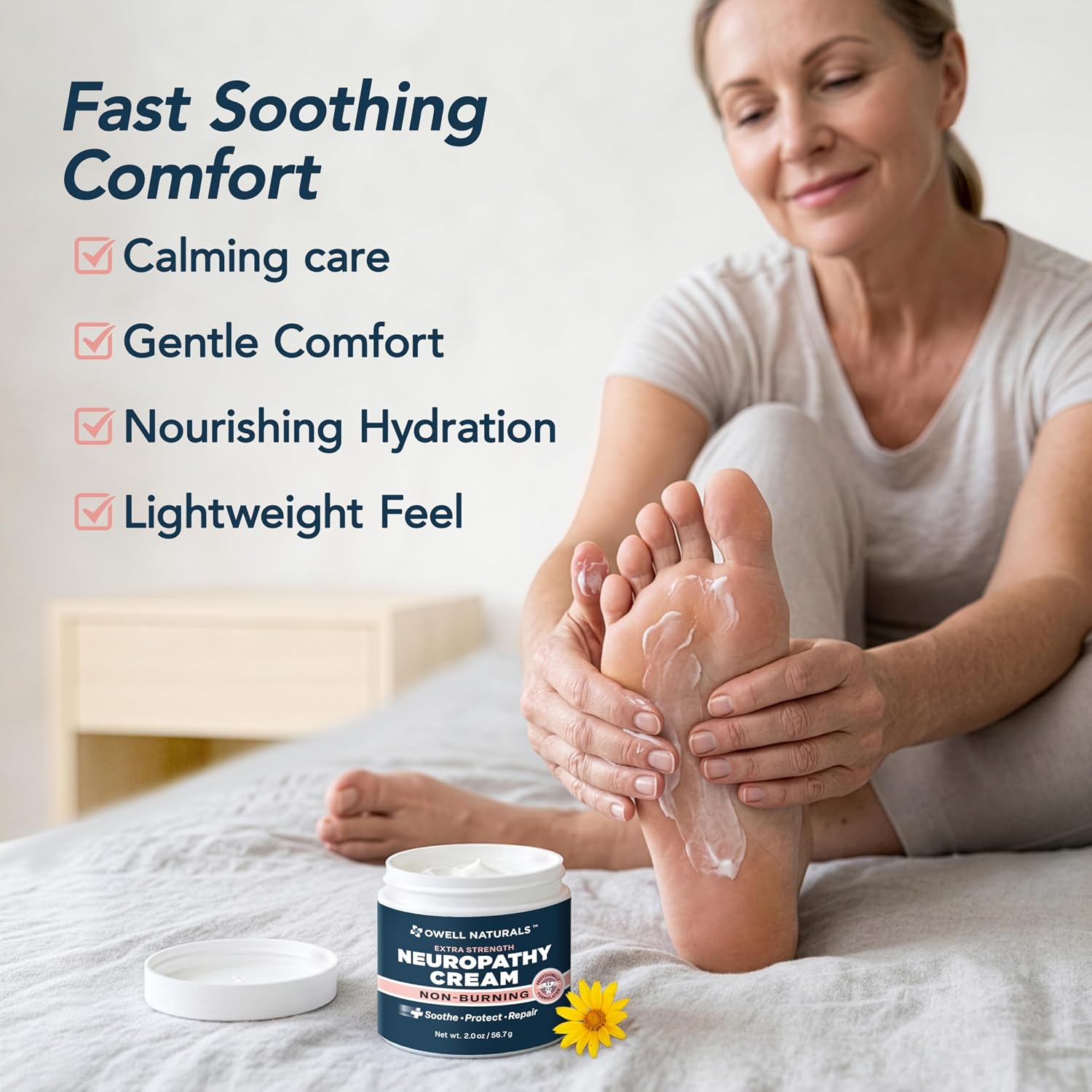 Owell Naturals Neuropathy Cream – Extra Strength Fast-Acting Comfort for Feet, Hands & Legs – Non-Burning Soothing Formula with Arnica – Cooling Skin Relief Cream, 2 oz