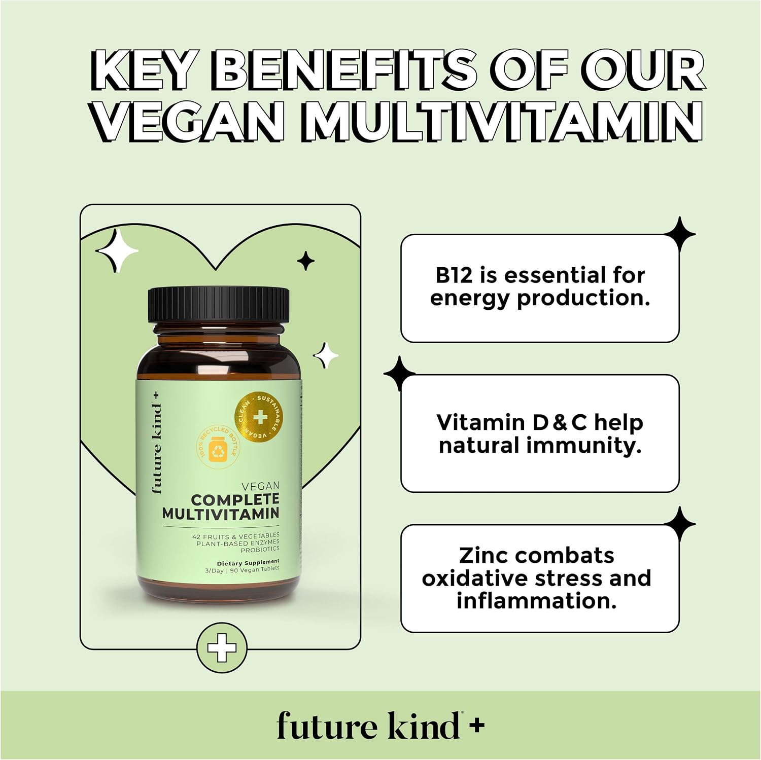 Future Kind Multivitamin Bundle - Vegan Complete Multivitamin and Vegan Essential Multivitamin - Vegan Vitamin B12, Omega 3, and Vitamin D3 - Complete Multivitamin, 42 Vitamins in 1 for Men and Women