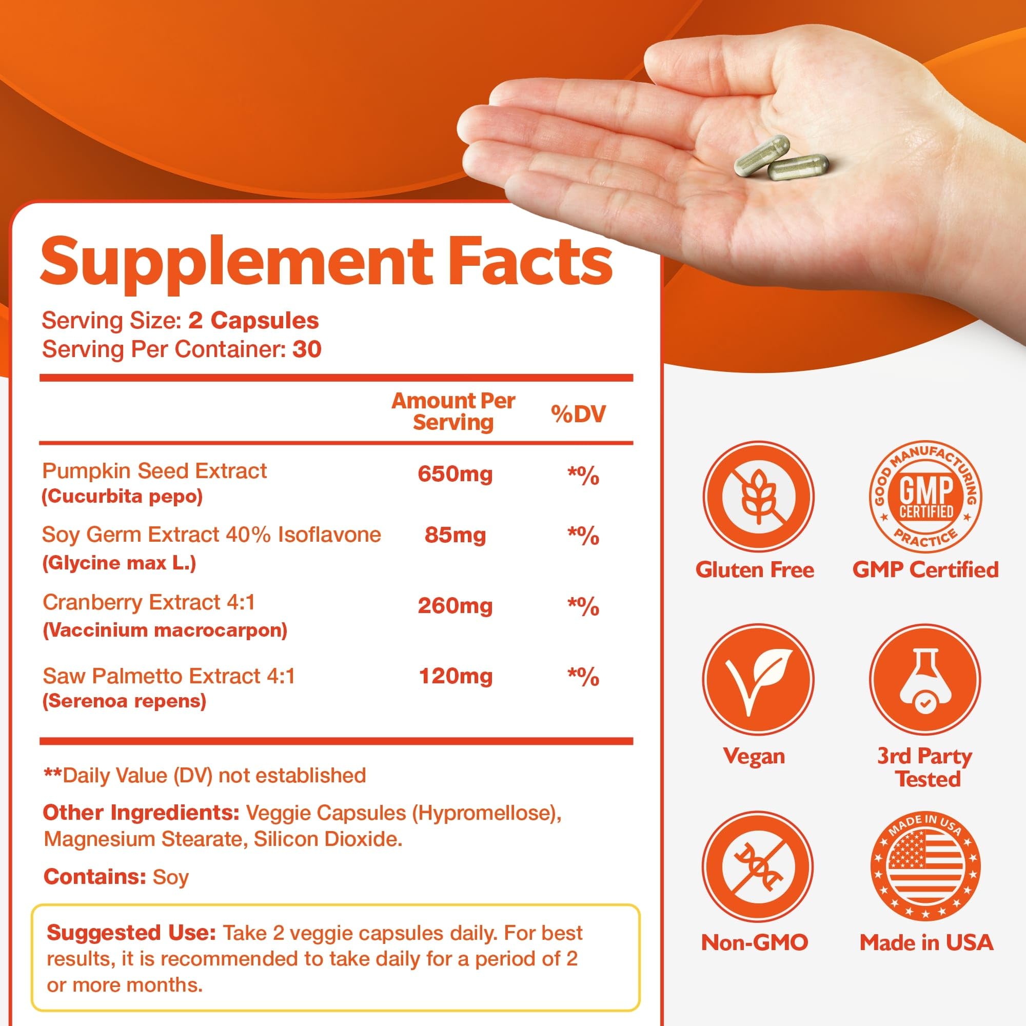 Happee Bladder Control Supplement for Women & Men - Pumpkin Seed Extract, Soy Germ, Saw Palmetto & Cranberry Blend - Bladder Support for Urinary Frequency, Leaks & Urgency - 60 Capsules